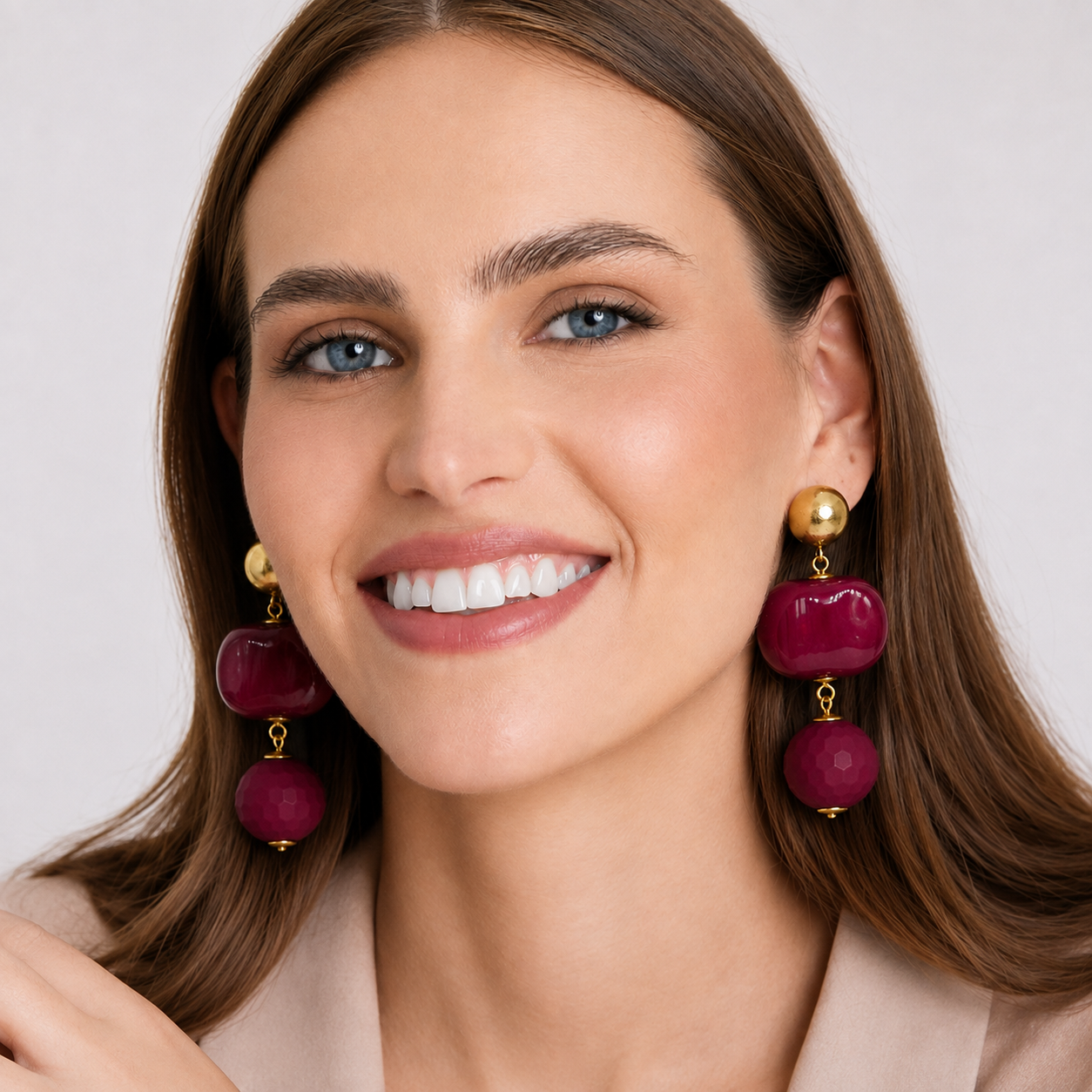 Analise Triple Burgundy Resin Drop Pierced Earrings