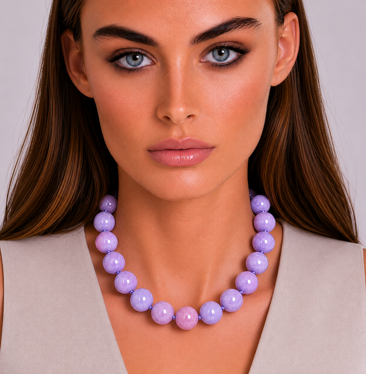 Abigail 16 Mm Purple Jade Semi Precious Necklace