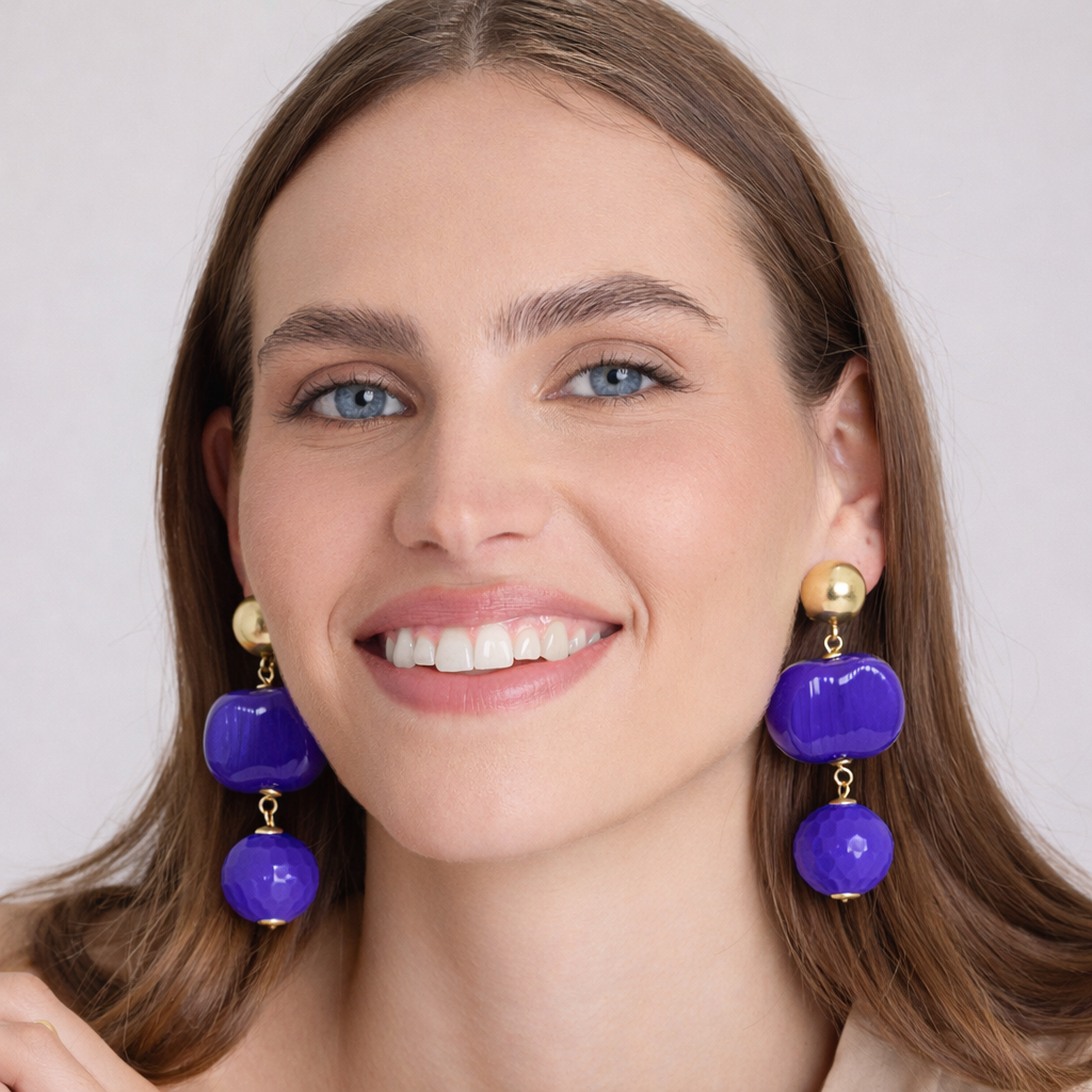Analise Triple Purple Resin Drop Pierced Earrings