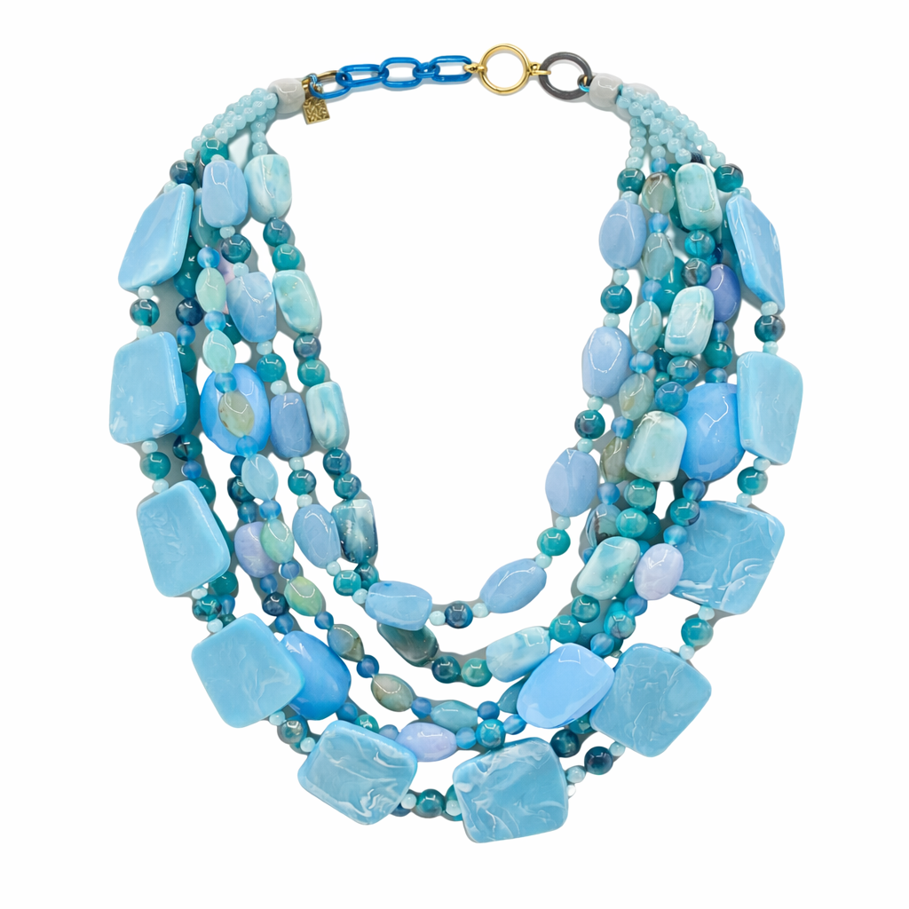 Otilia Multi Strand Shades Of Blue Resin Beads