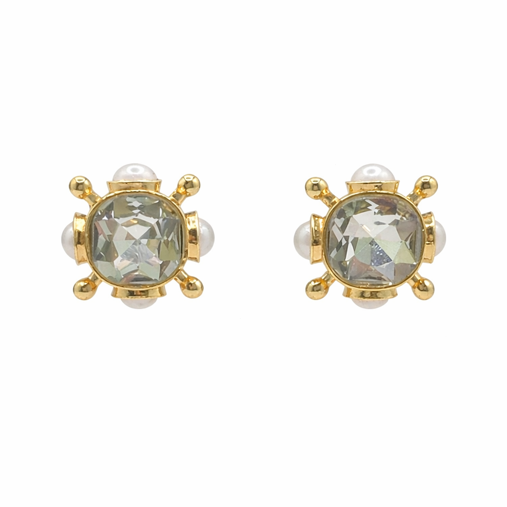 Monica Crystal And Pearl Clip On Sputnik Earrings