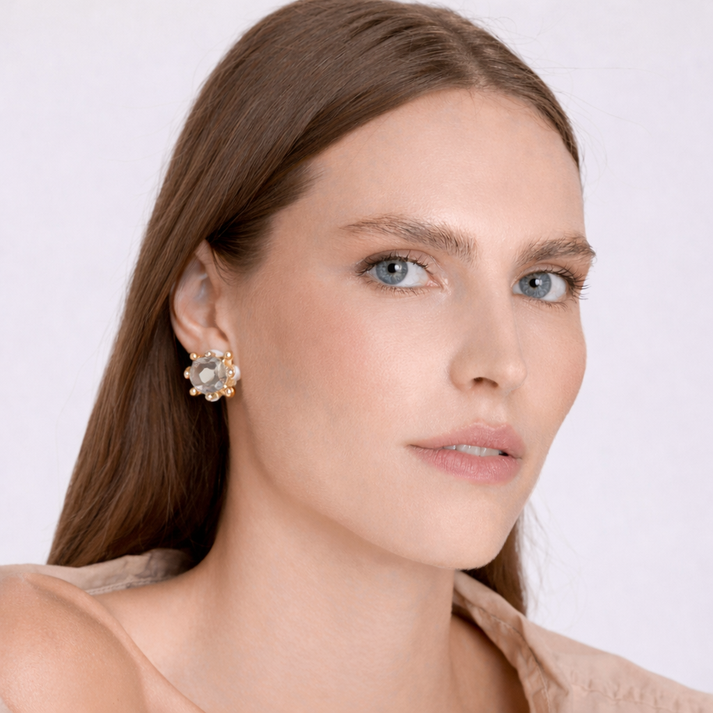 Monica Crystal And Pearl Pierced Sputnik Earrings