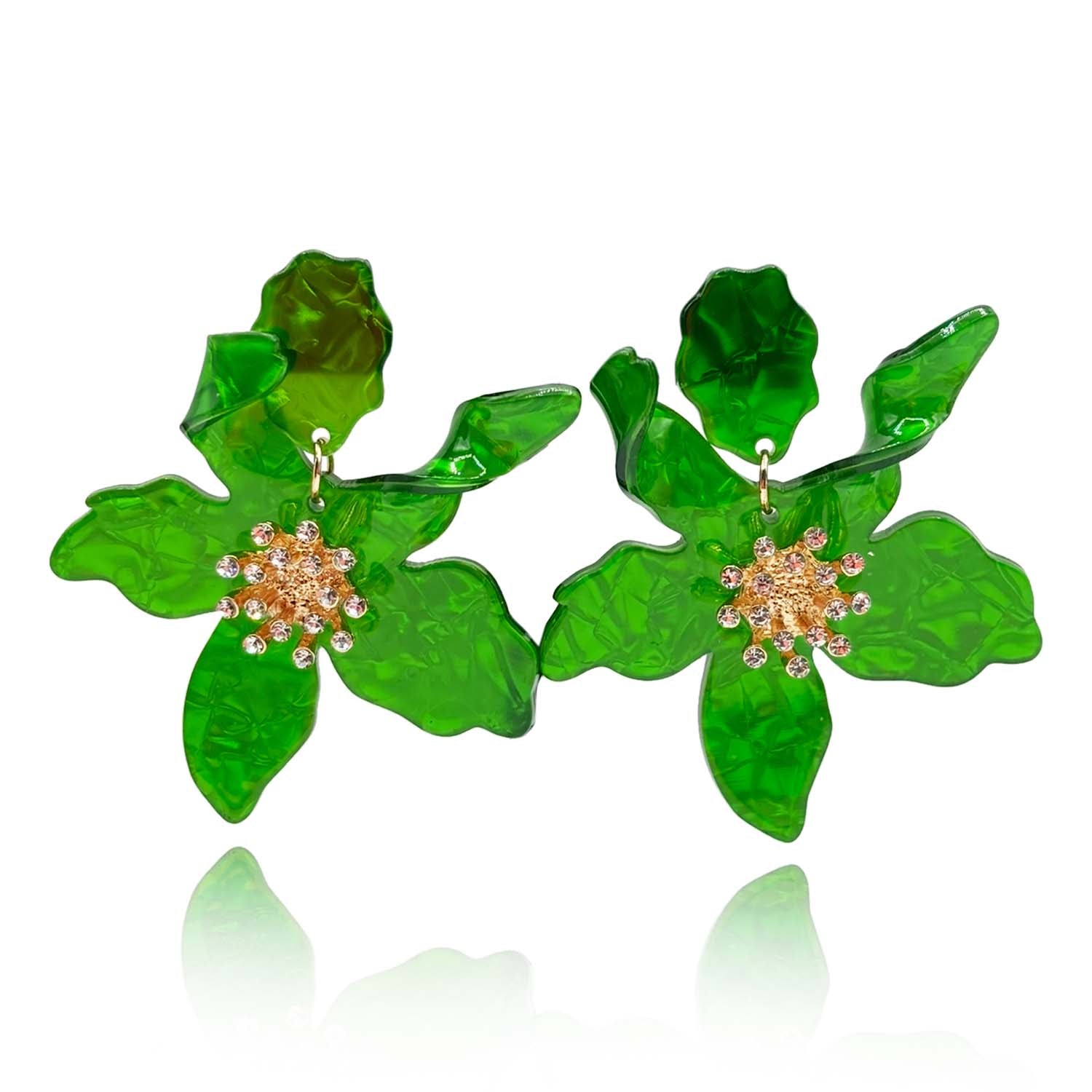 Aurelia Bright Green Floral Resin Drop Earrings