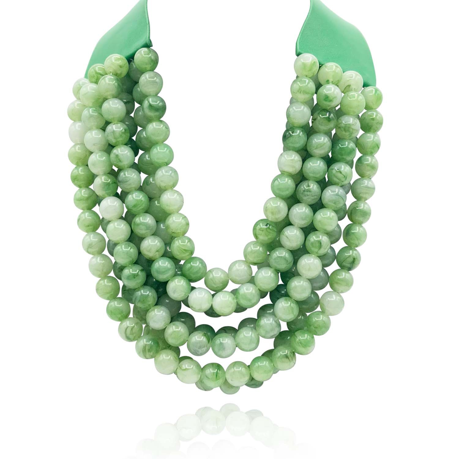 Isadora Multi-Strand Jade Green Resin Necklace With Vegan Adjustable Clasp