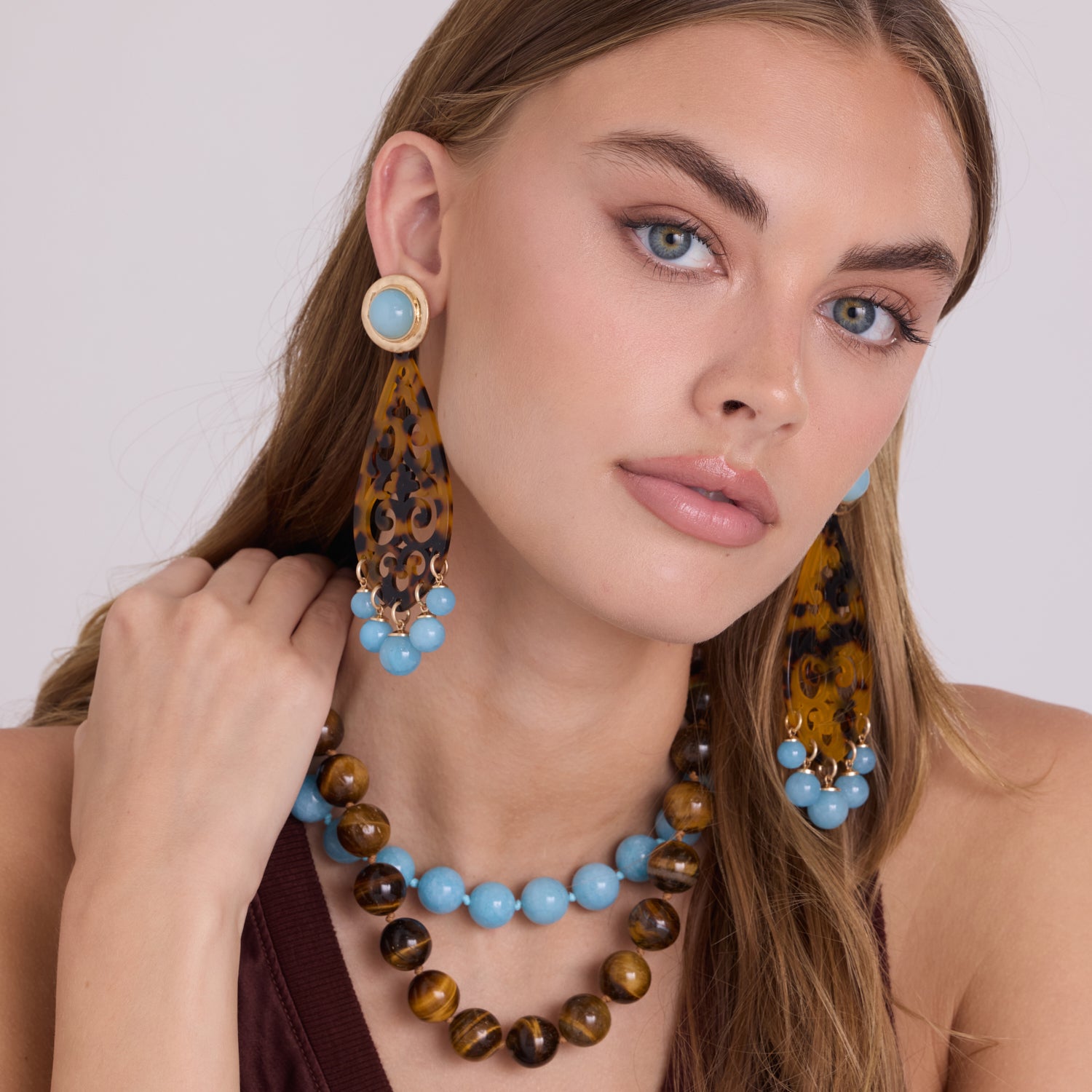 Abigail 16Mm Semi Precious Tiger Eye Necklace
