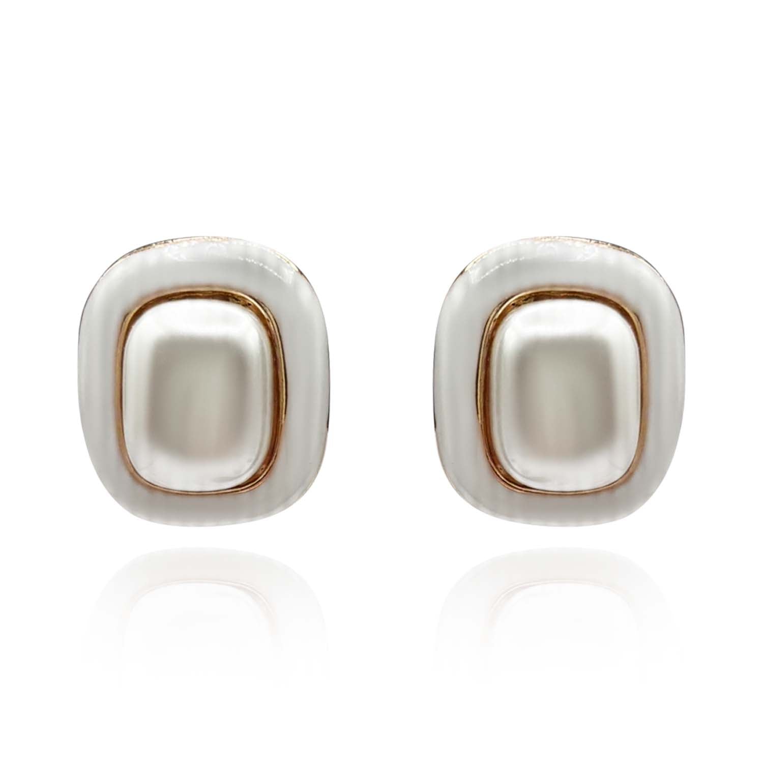 Belle Enamel And Pearl Clip On Earrings