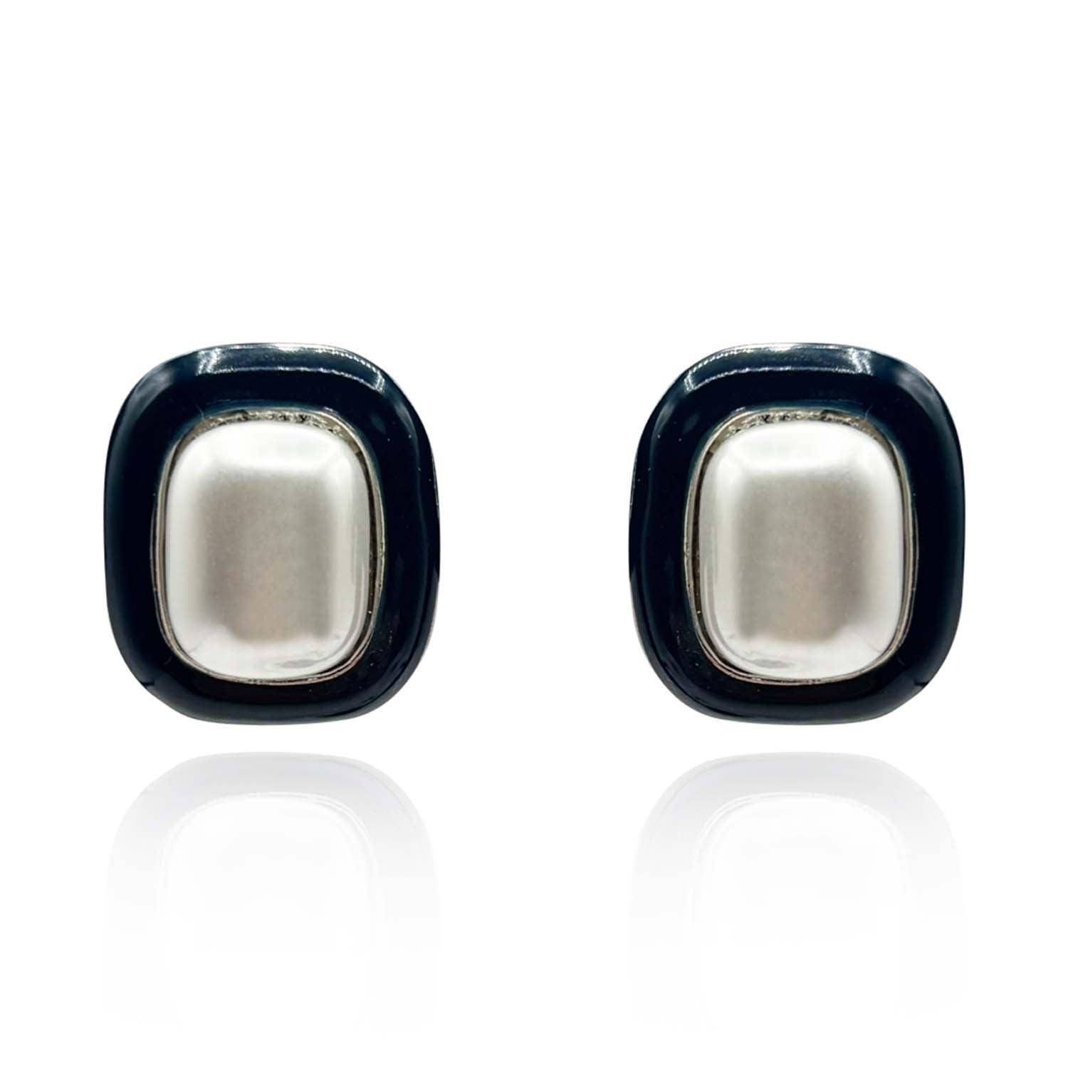 Belle Black Enamel And Pearl Clip On Earrings