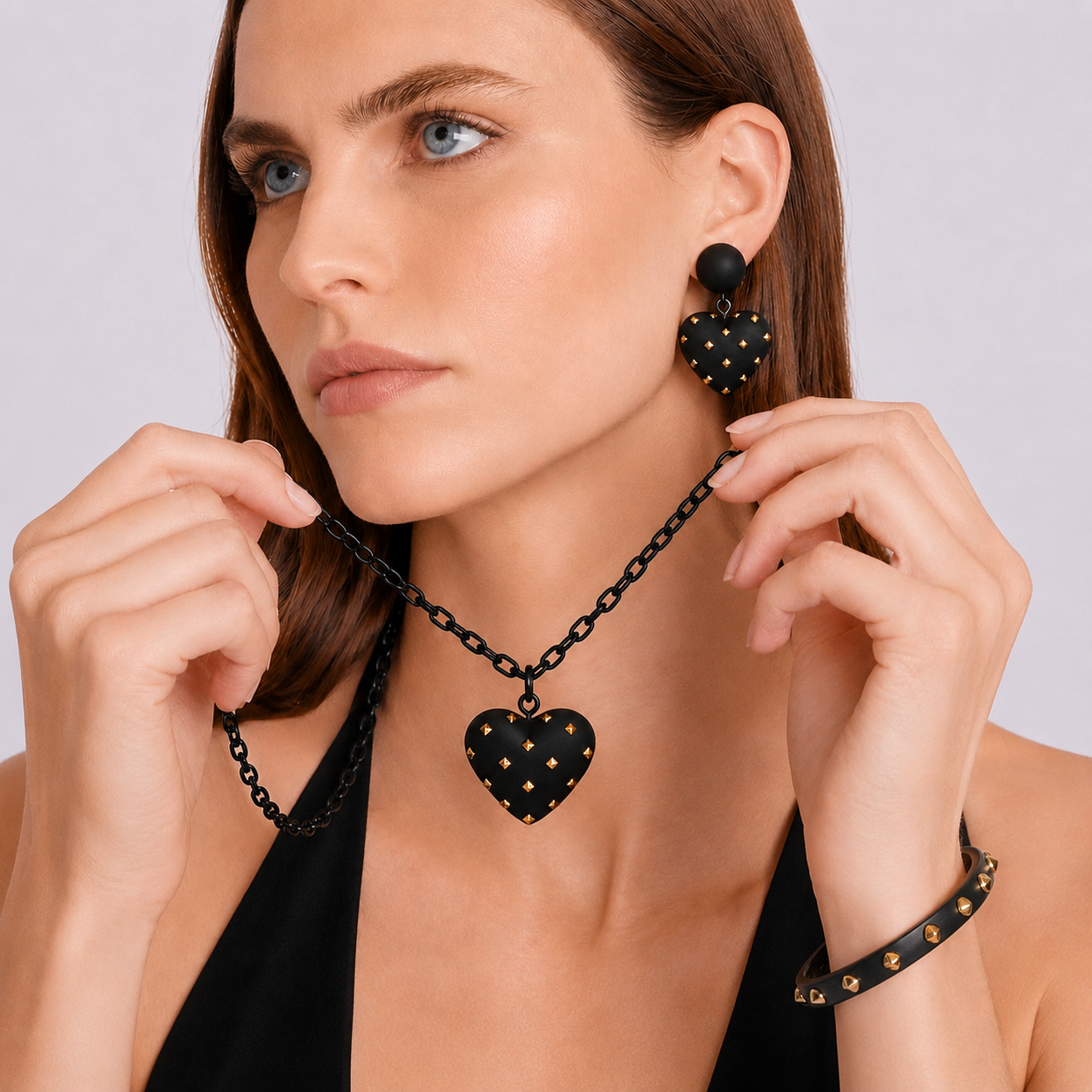 Clementine Studded Matte Black Resin Bangle