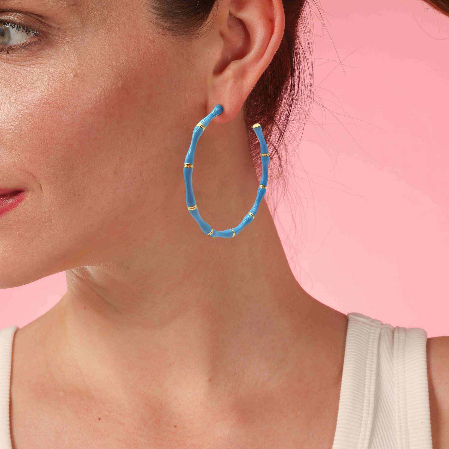 Sloan Turquoise Enamel And Gold Plated Bamboo Earrings