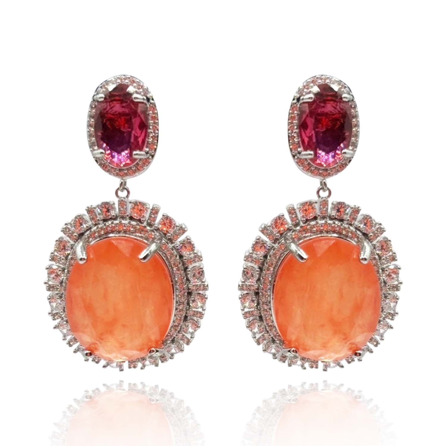 Gemma Flawed Orange And Pink Fourmaline Glass Clip Drop Earrings