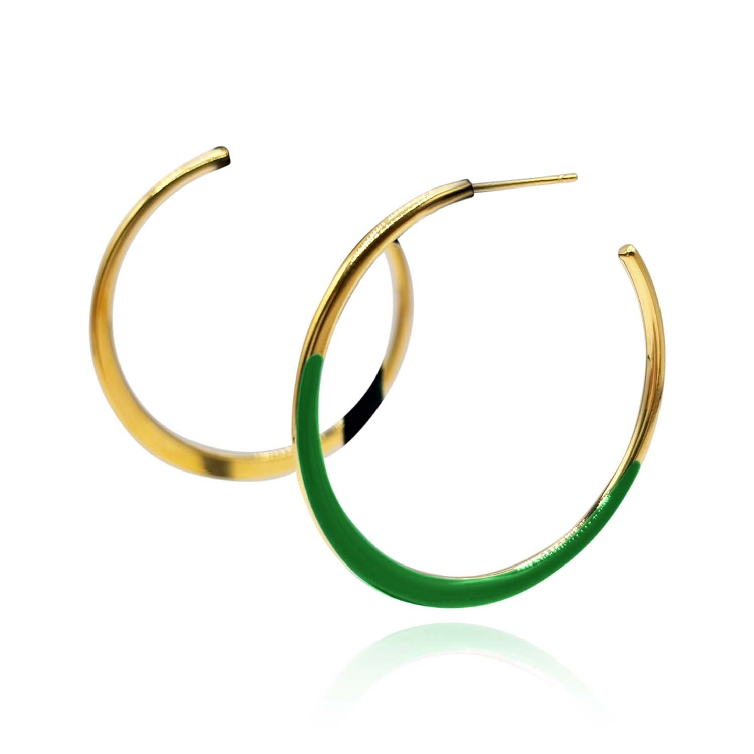 Ellery Gold And Green Enamel Hoop Eqrrings