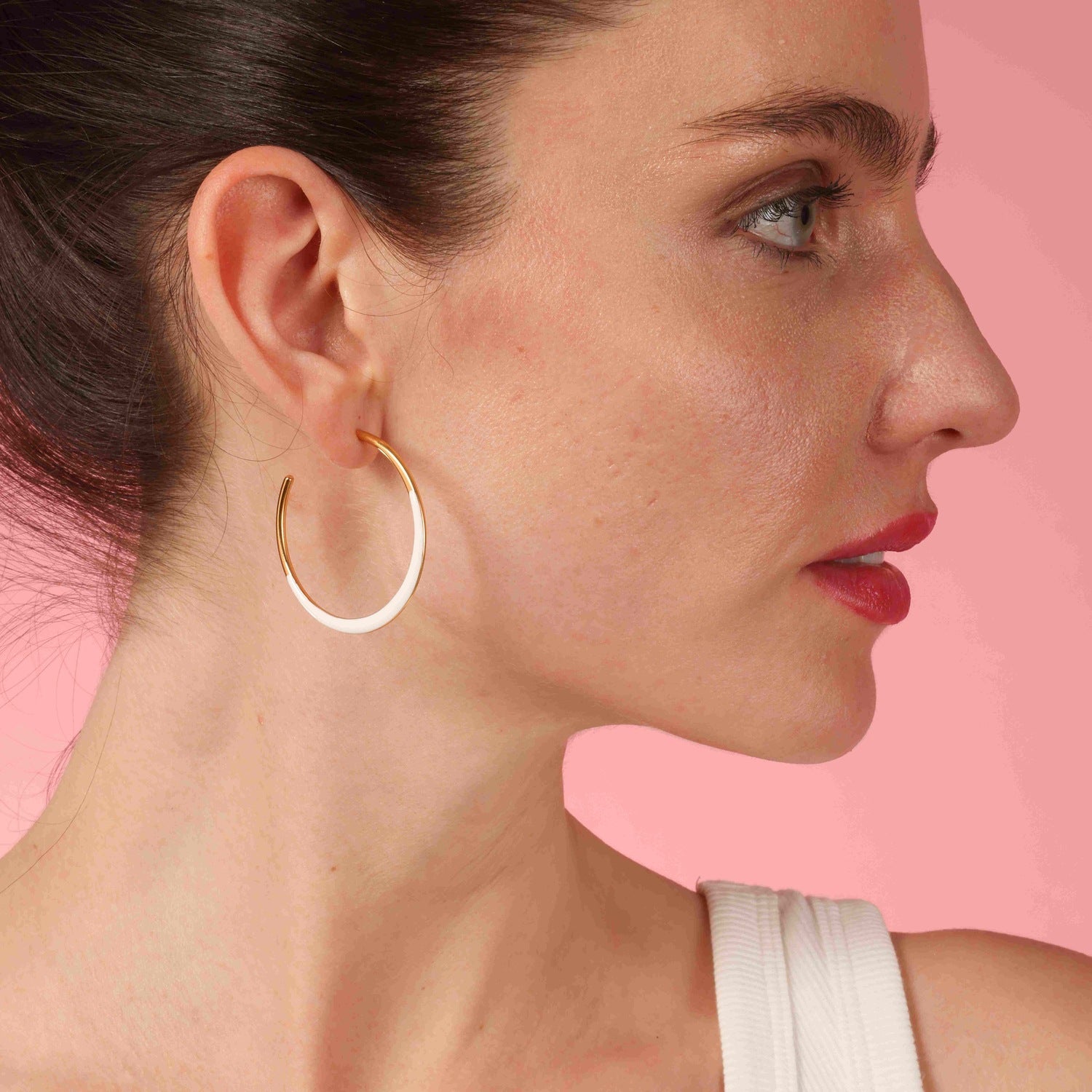 Ellery Gold And White Enamel Hoop Earrings