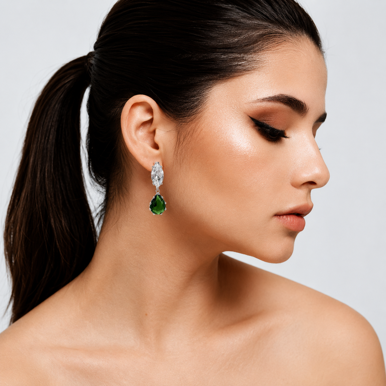 Nicole Marquise And Emerald Pear Shape Diamond Cubic Zirconium Clip On Earrings
