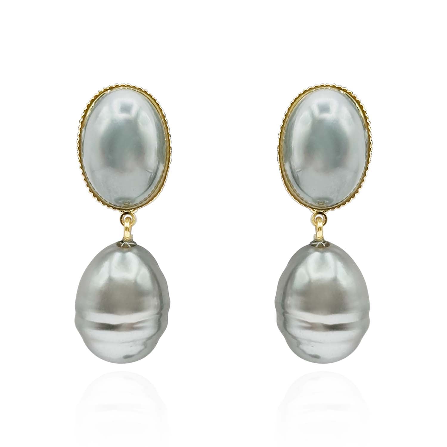 Emma Baroque Grey Glass Pearl Drop Pierced Earrings