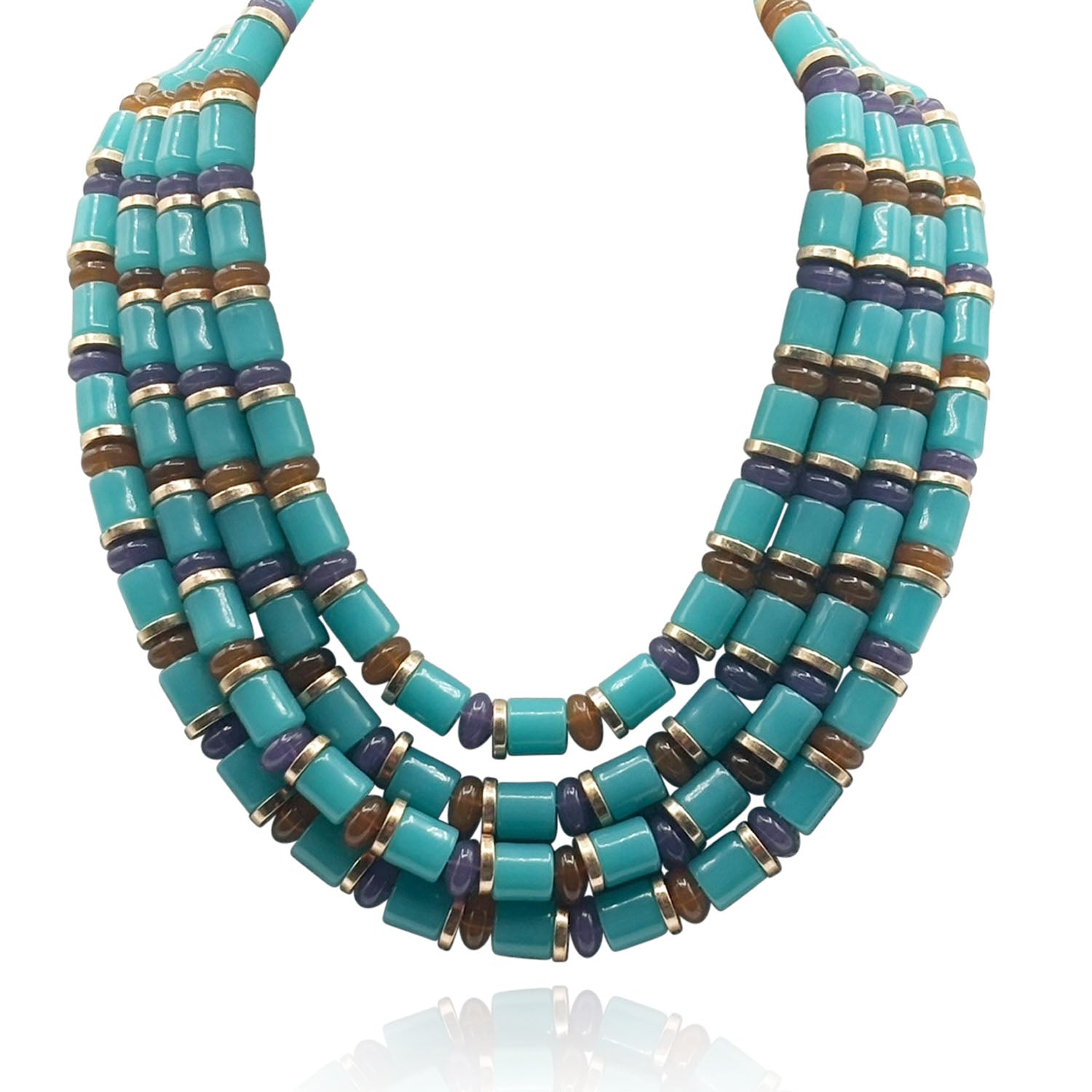 Zita Multi Strand Turquoise Multi Color Resin Necklace