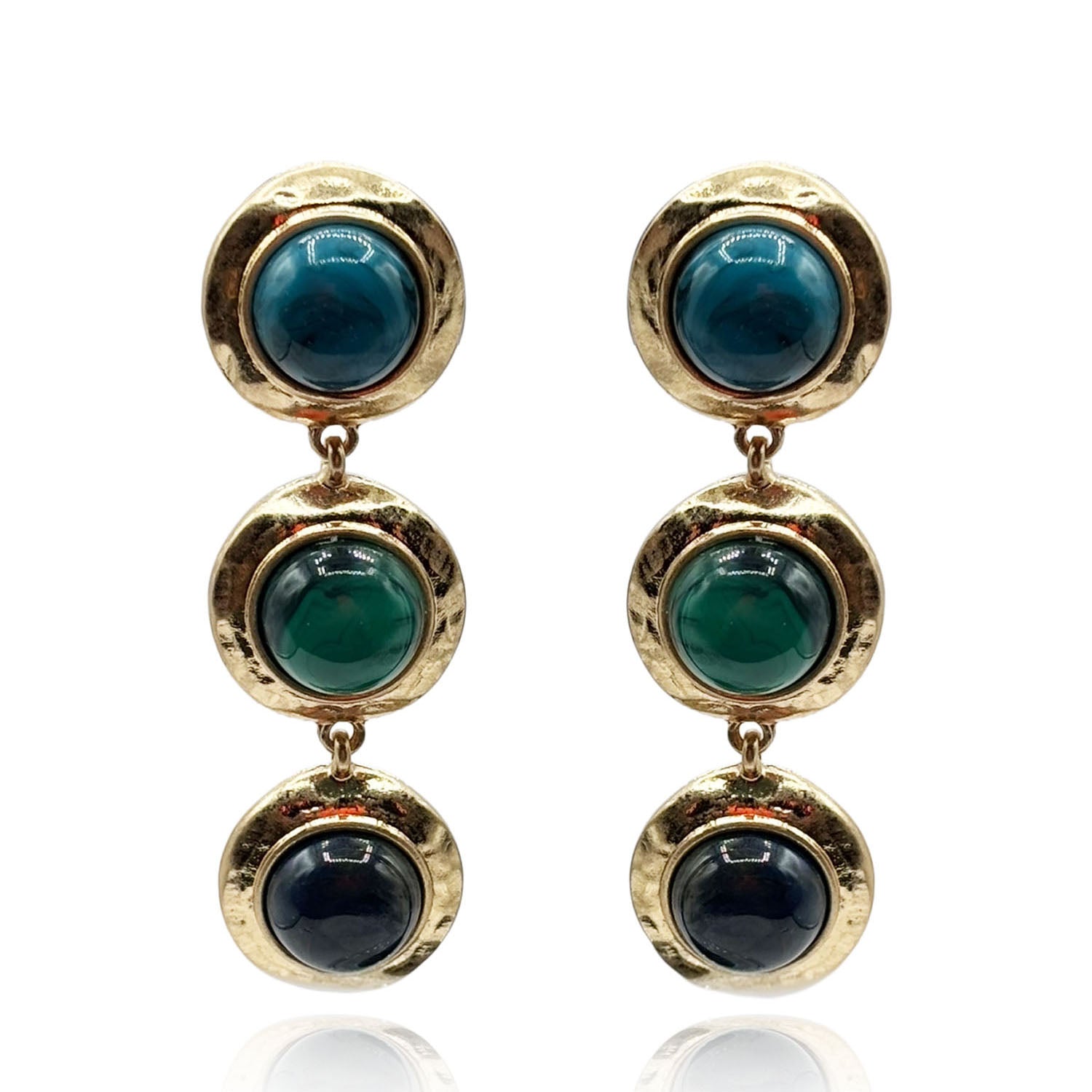 Violetta Three Stone Turquoise And Malachite Resin Pierced Earrings