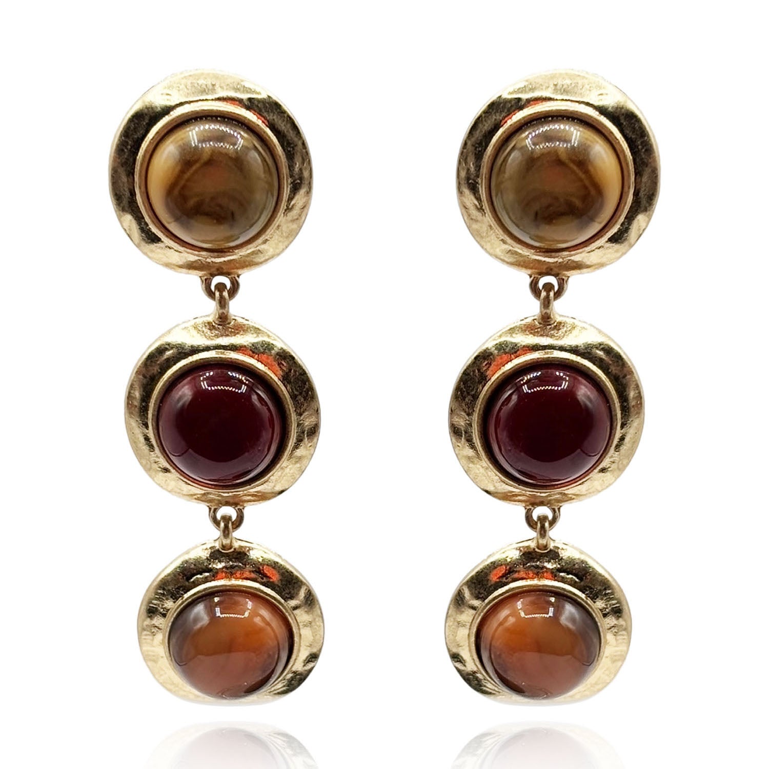 Violetta Three Stone Carnelian And Amber Resin Pierced Earrings
