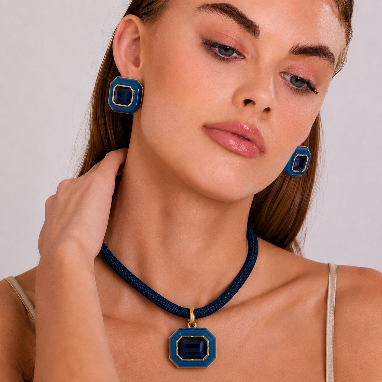 Lena Sapphire Resin And Sapphire Octagon Drop Necklace