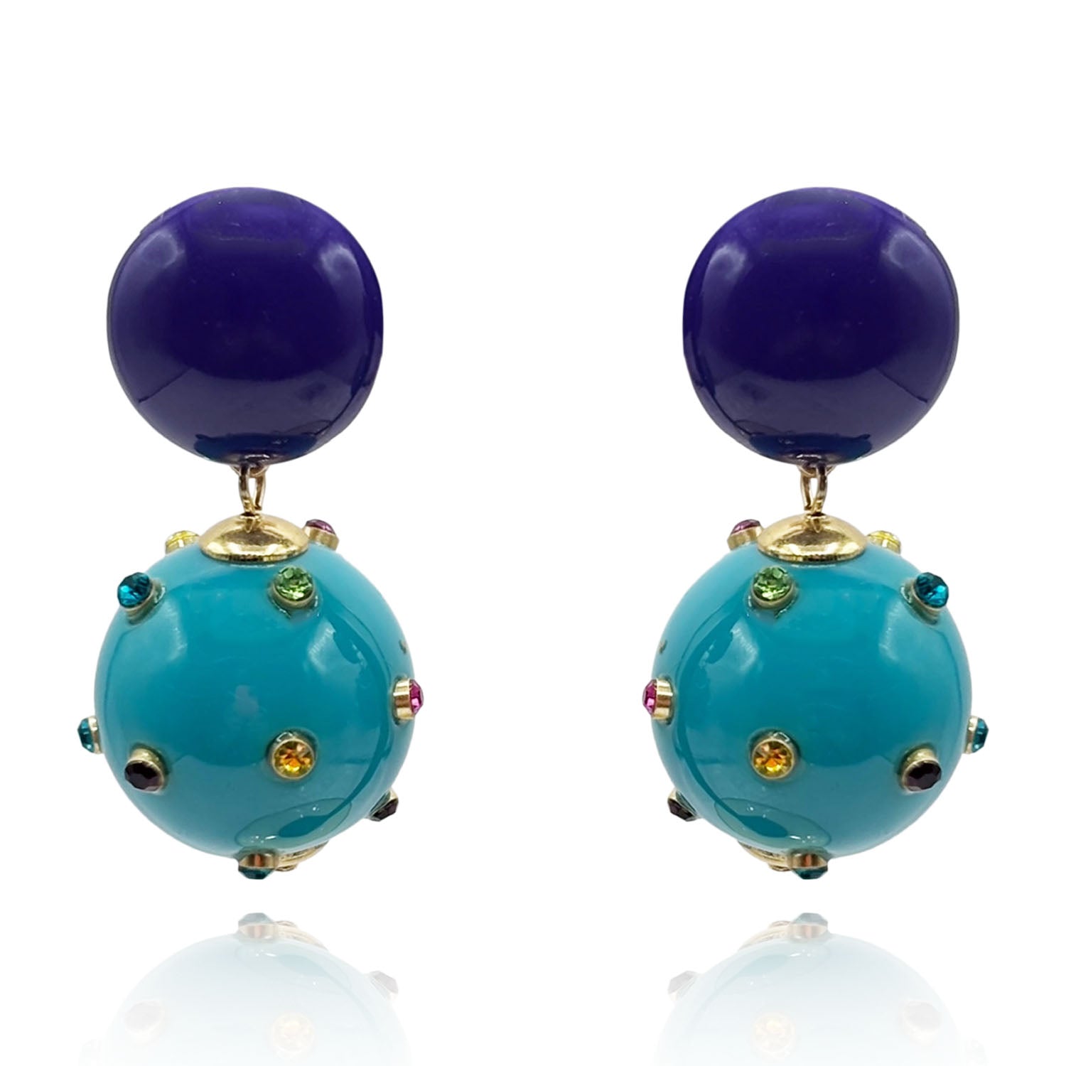 Valentina Purple And Turquoise Resin Studded Pierced Earrings