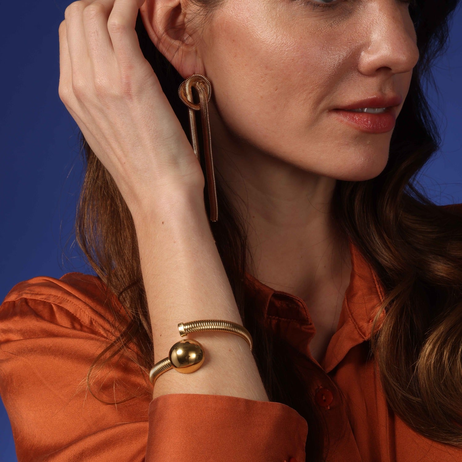 Lucie Gold Cobra Bracelet With Dome Accent