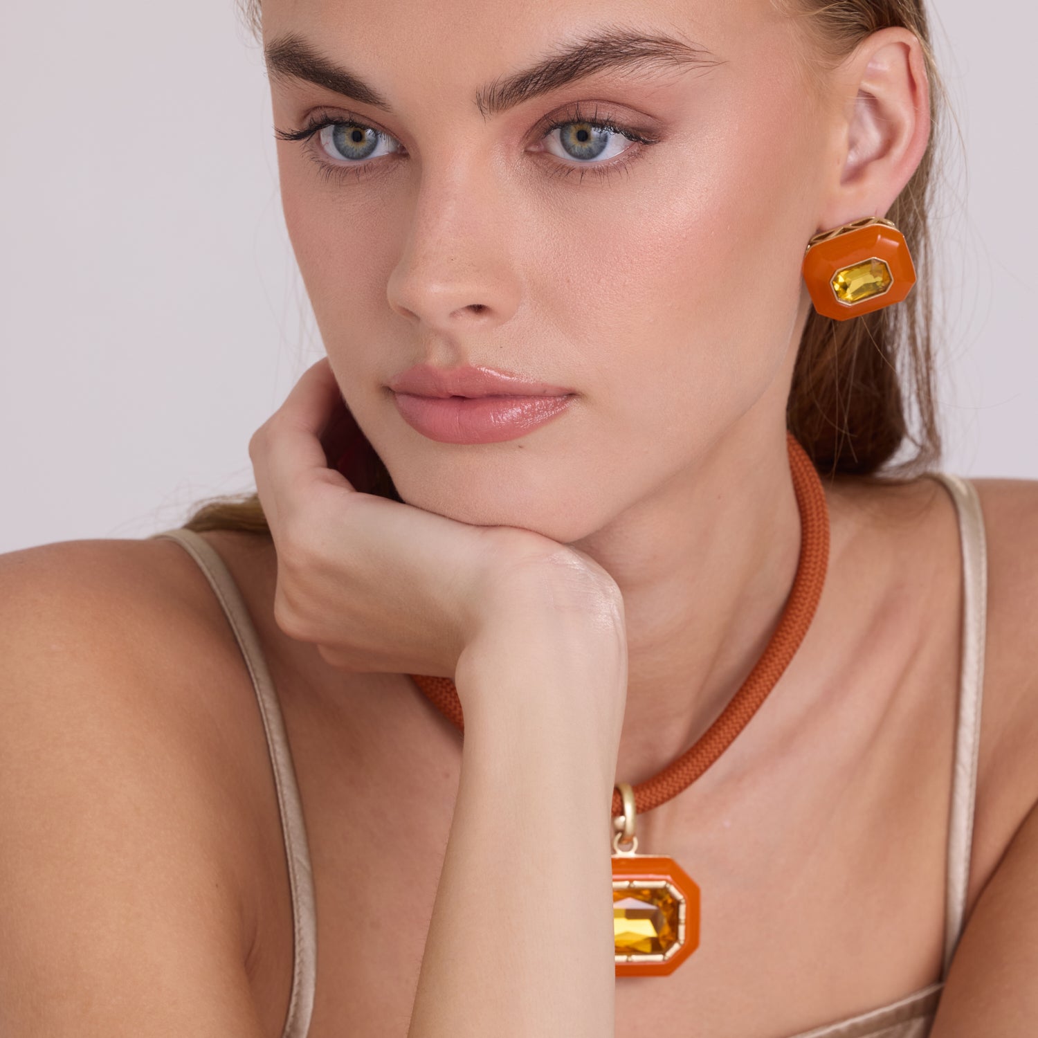 Lena Orange Octagon Earrings