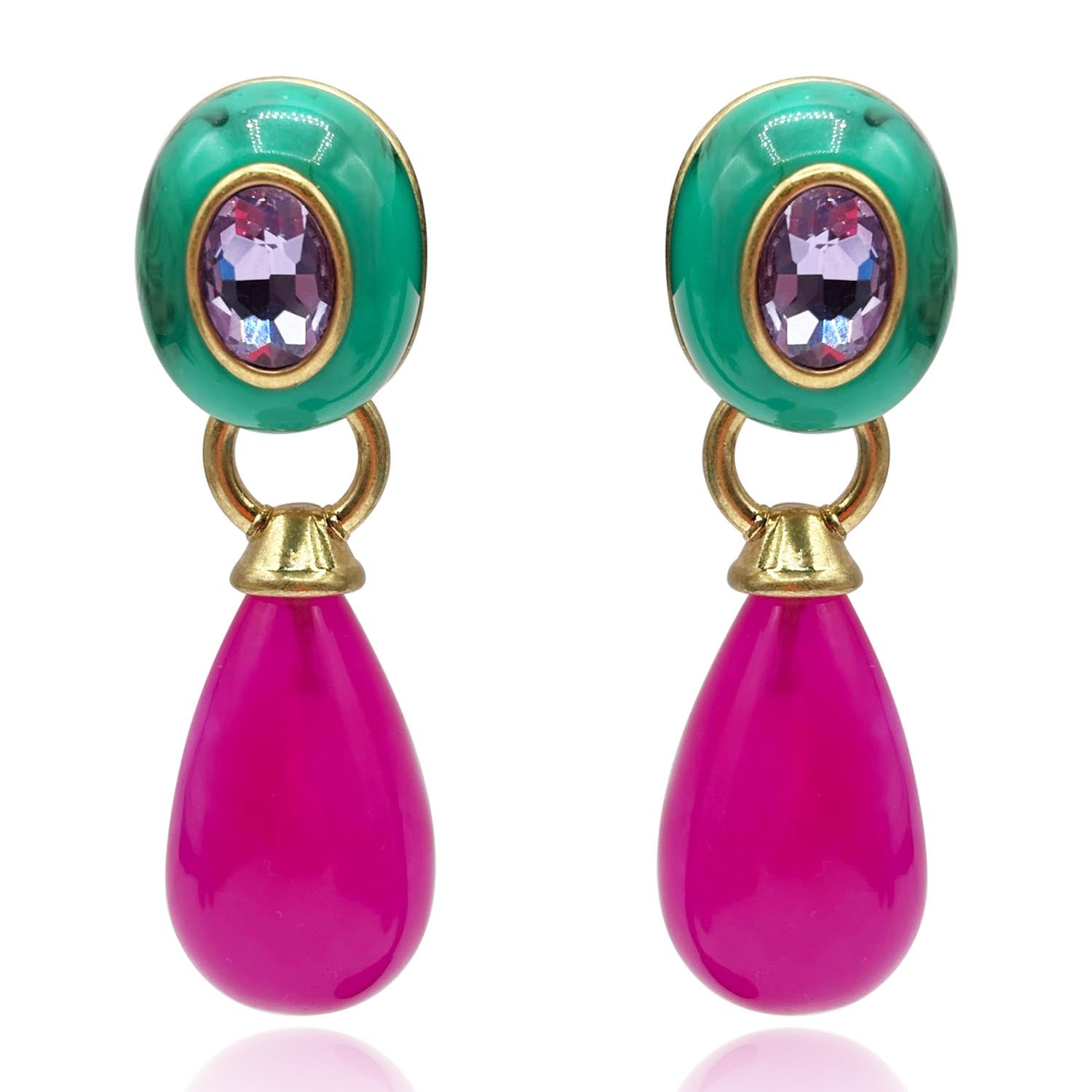 Pendientes extraíbles perforados de resina Charlotte Malchite y Fucsia