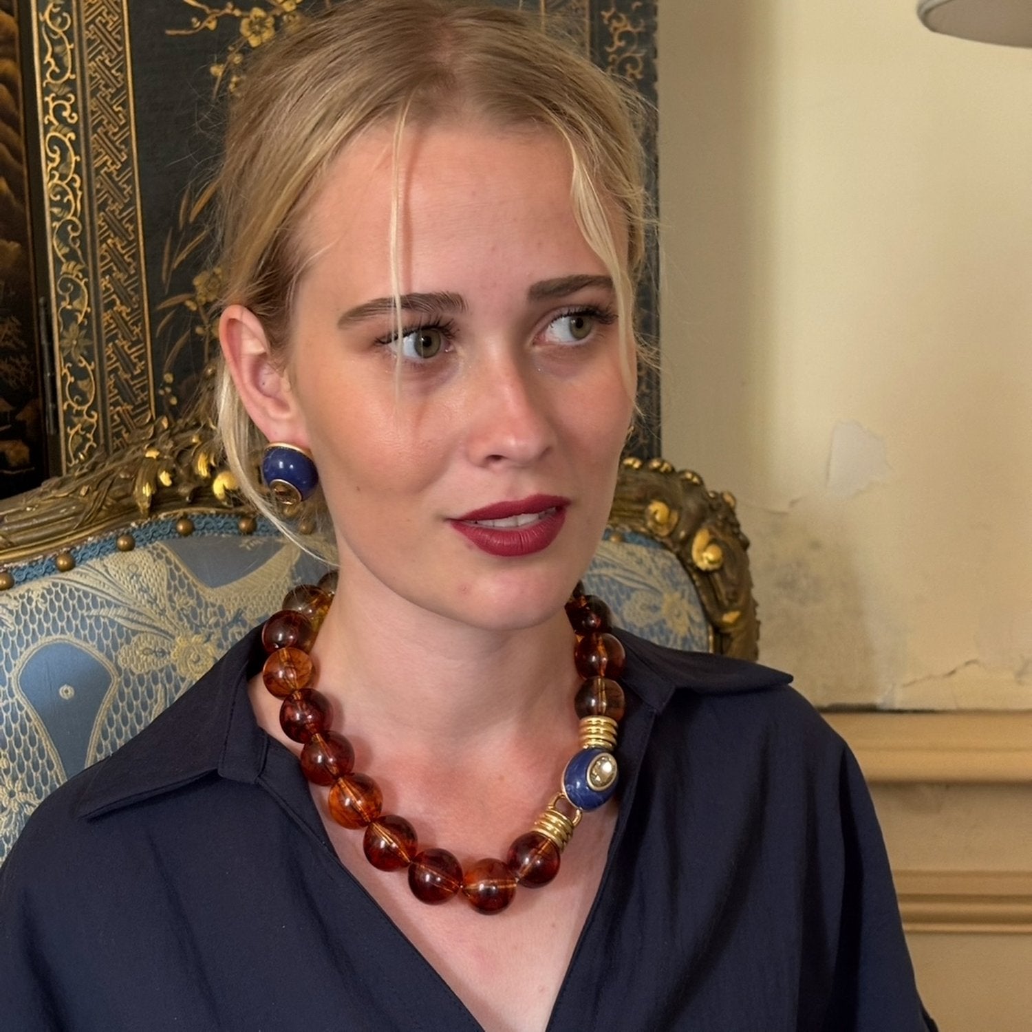 Caroline Tortoise Resin Necklace With Topaz Faceted Stone Clasp