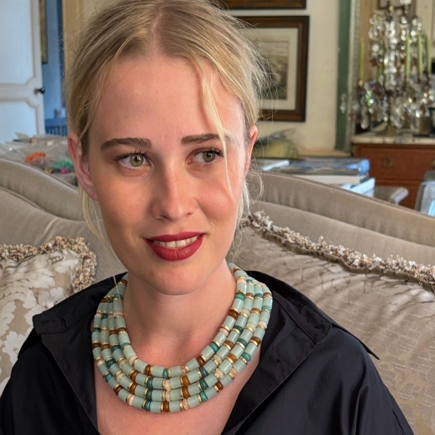 Zita Four Strand Multi Color Jade Resin Necklace