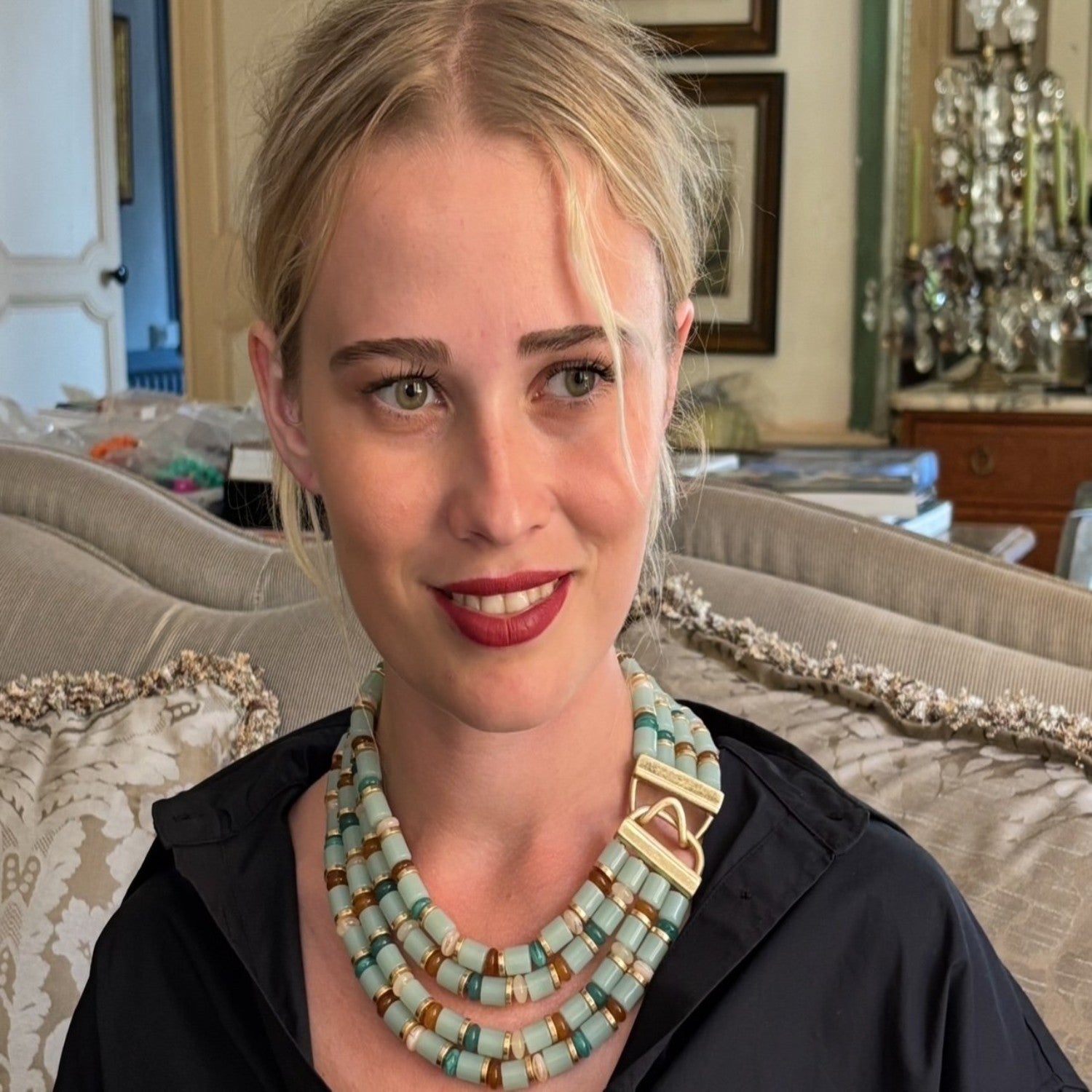 Zita Four Strand Multi Color Jade Resin Necklace