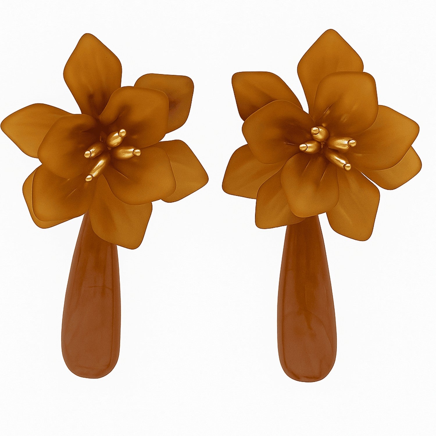Flora Carnelian Resin Flower Clip Earrings