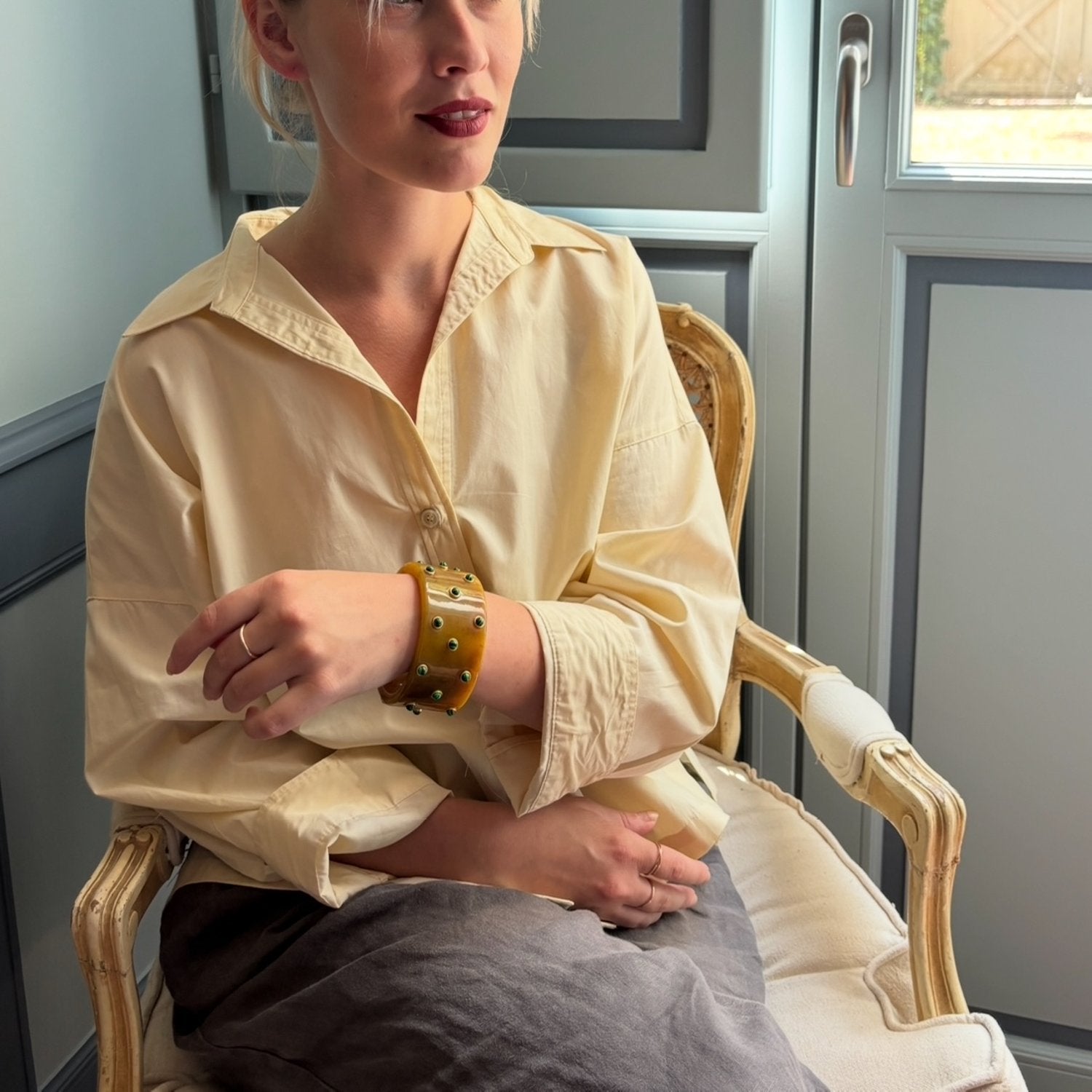 Bella Resin Amber Bangle With Malachite Resin Stones