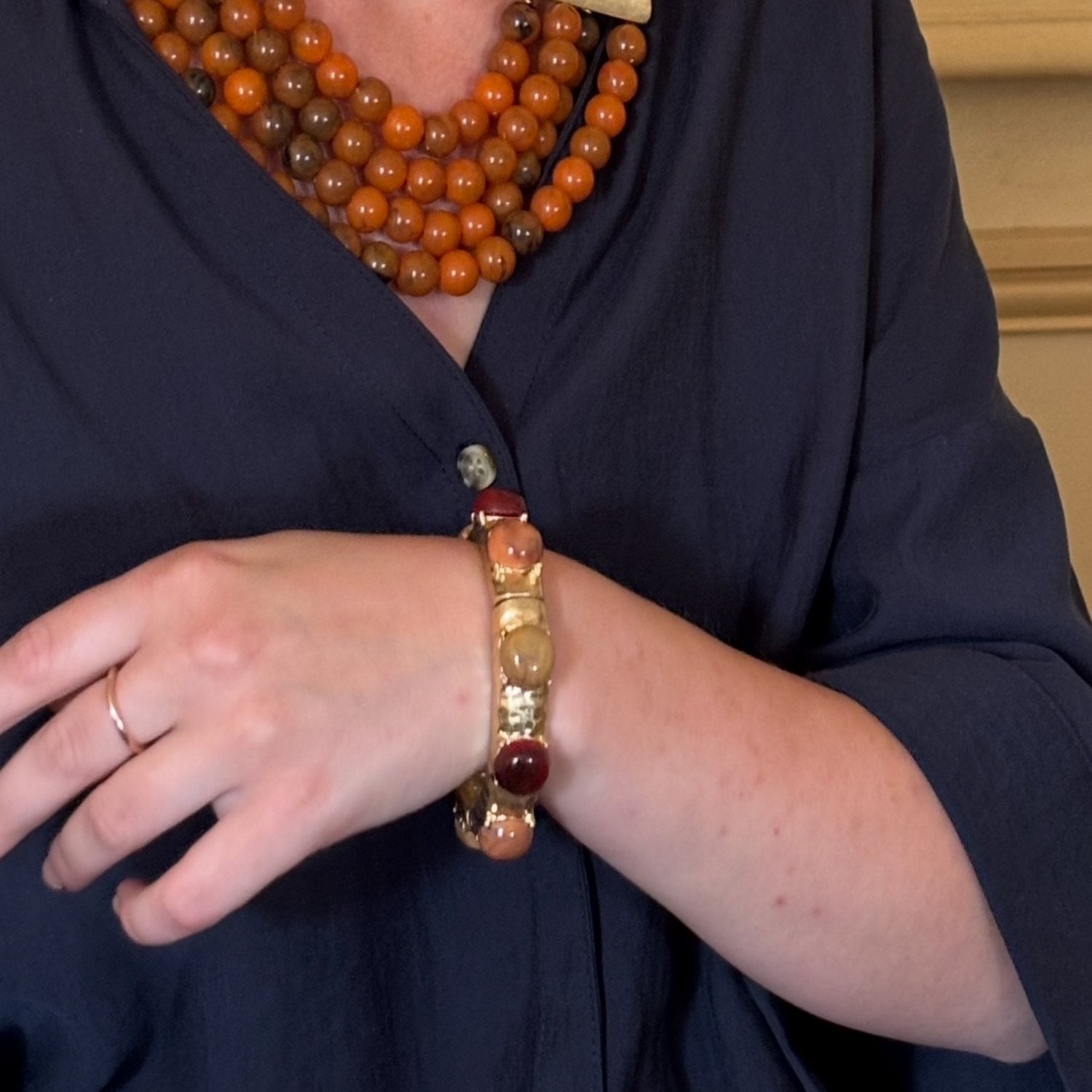 Blair Multi Stone Carnelian And Amber Resin Stone Bangle