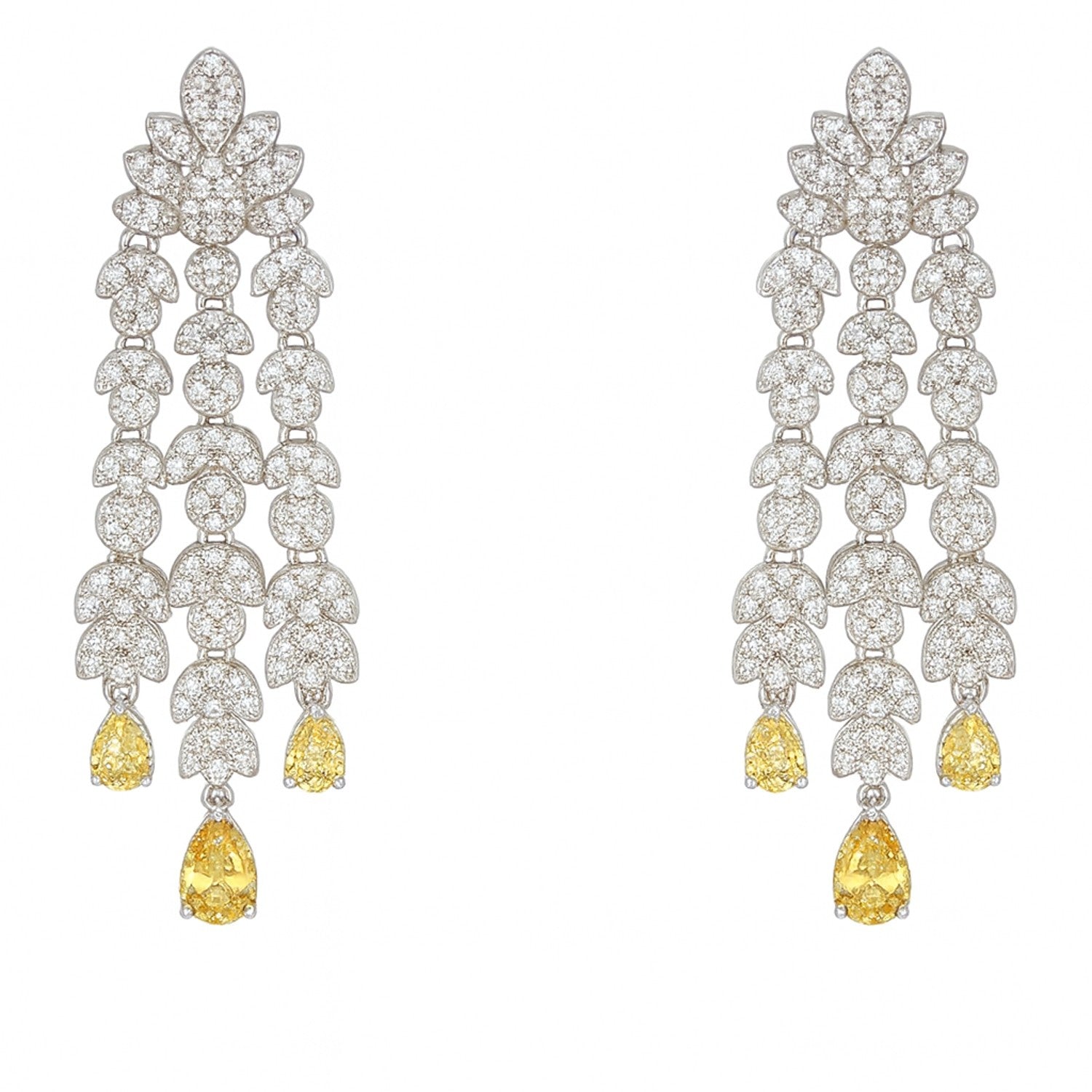 Mia Diamond And Canary Cacading Pierced Drop Earrings