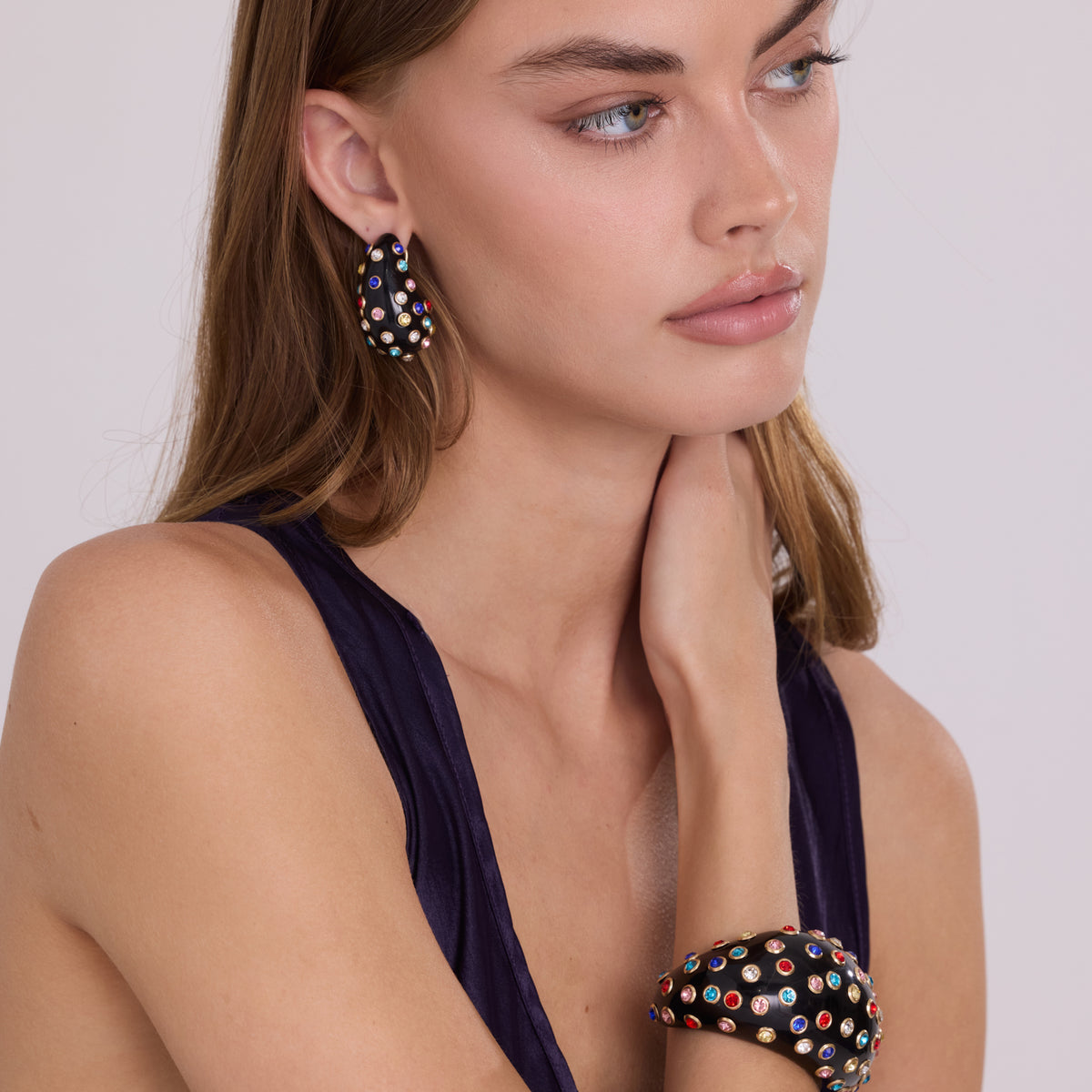 Chelsea Black Resin And Multi Color Crystal Cuff