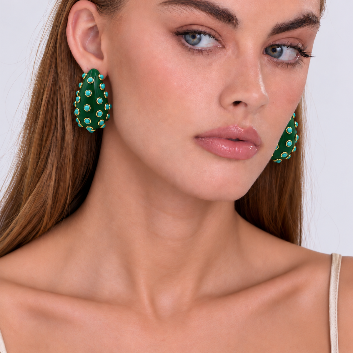 Chelsea Green And Turquoise Clip Hoop Earrings