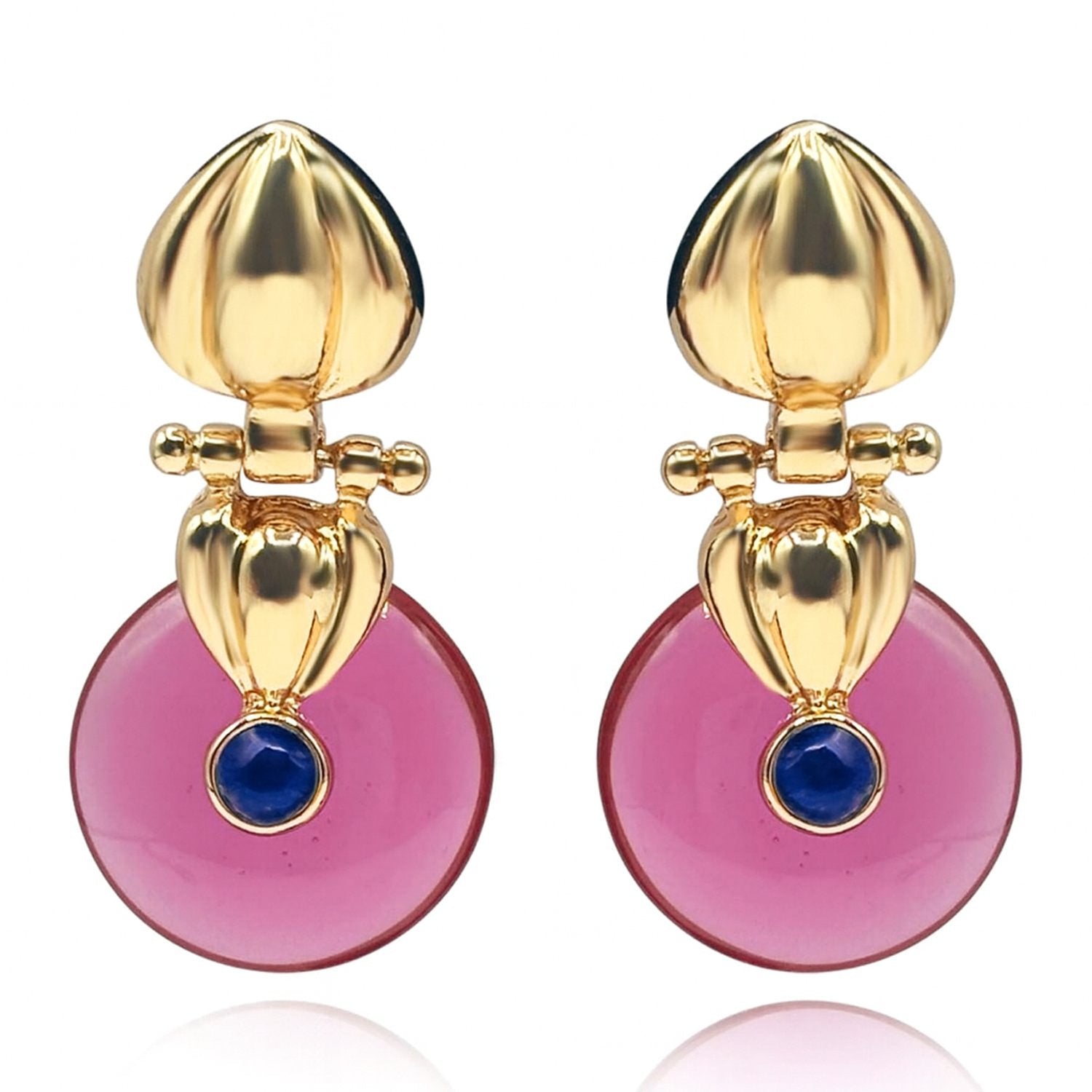 Pendiente de gota de oro Giacinta con gota de resina de turmalina rosa
