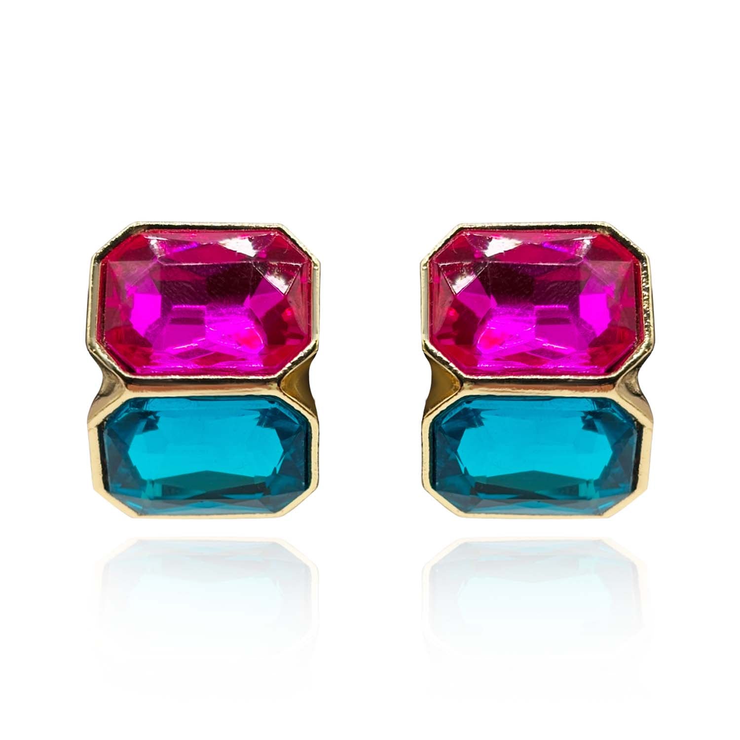 Clara Fuchsia And Peacock Blue Double Stone Clip Earrings