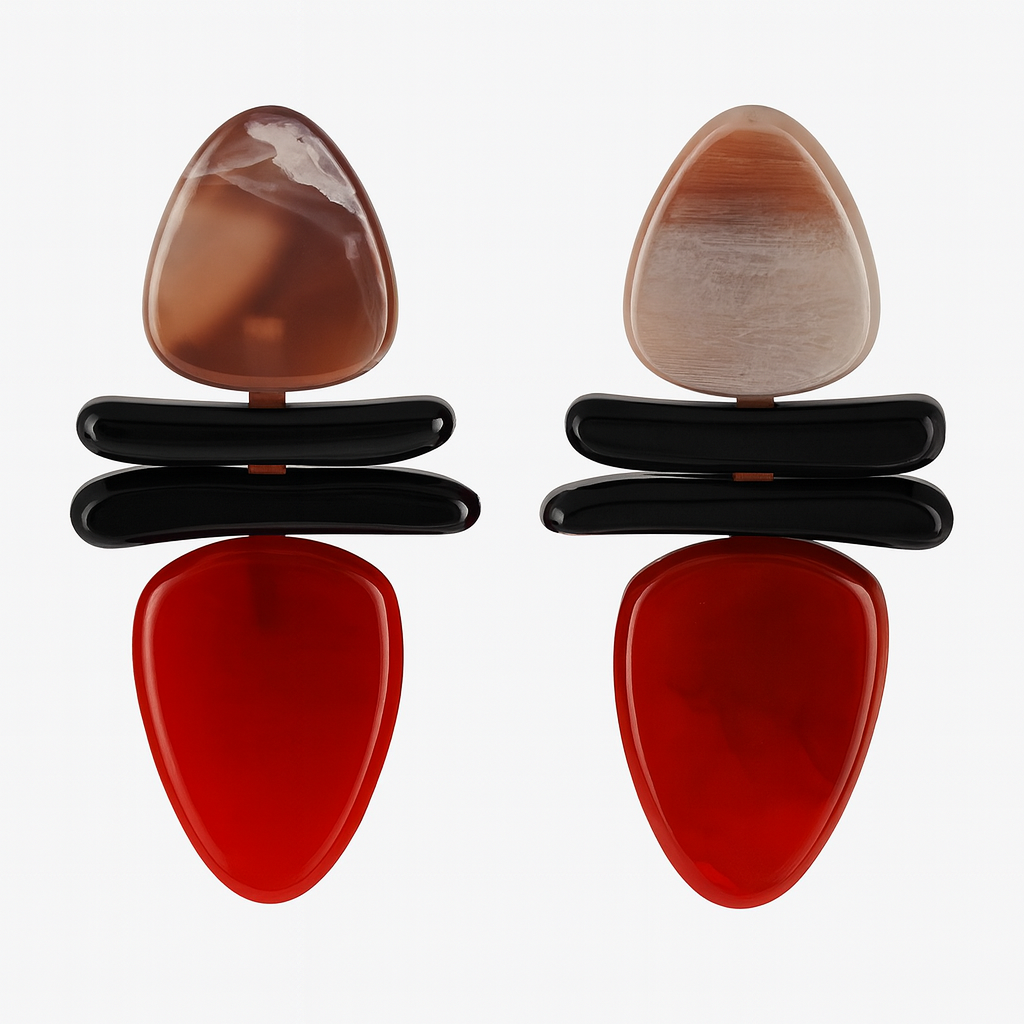Katherine Bone And Black And Red Carnelian Drop Resin Earrings