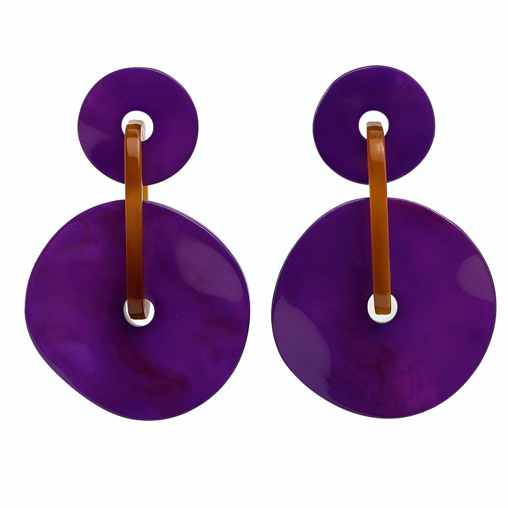 Greta Double Disc Purple Resin Drop Earrings