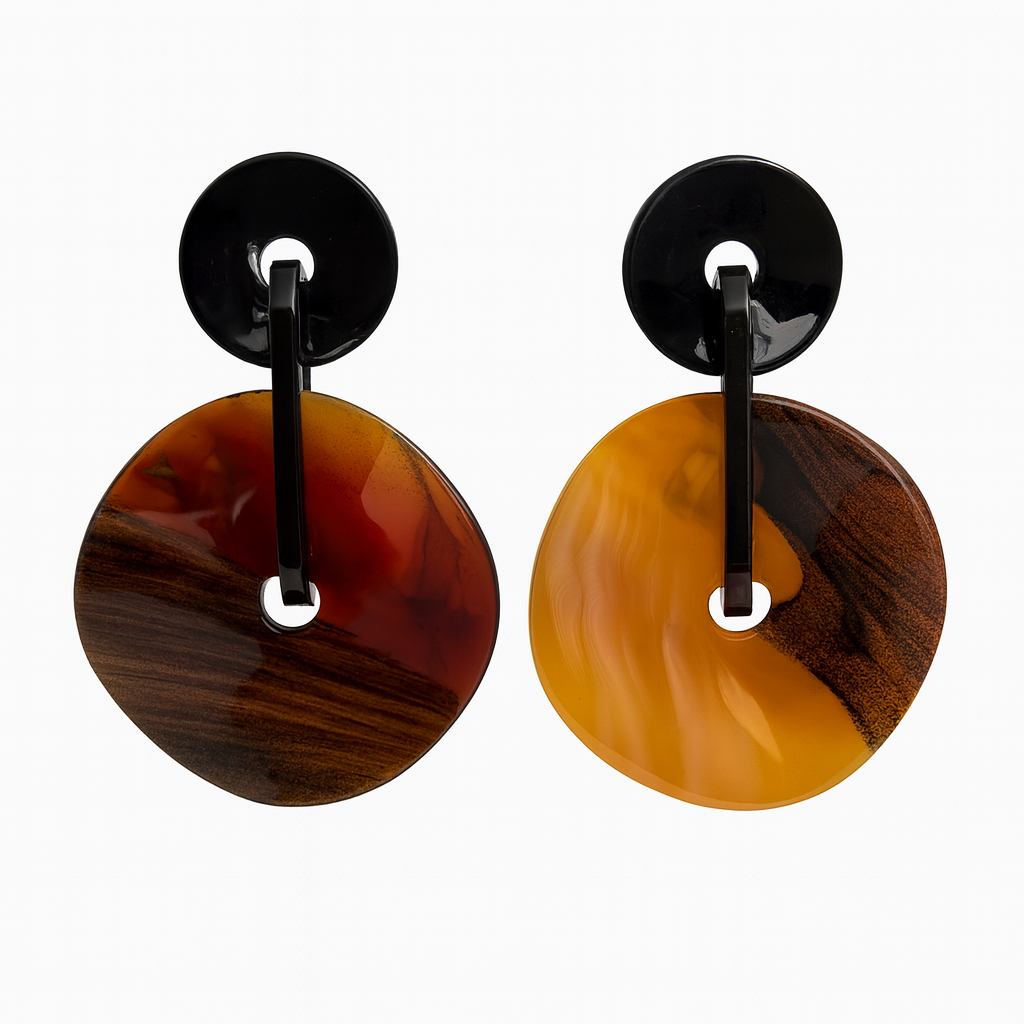 Greta Double Disc Tortoise Resin Drop Earrings