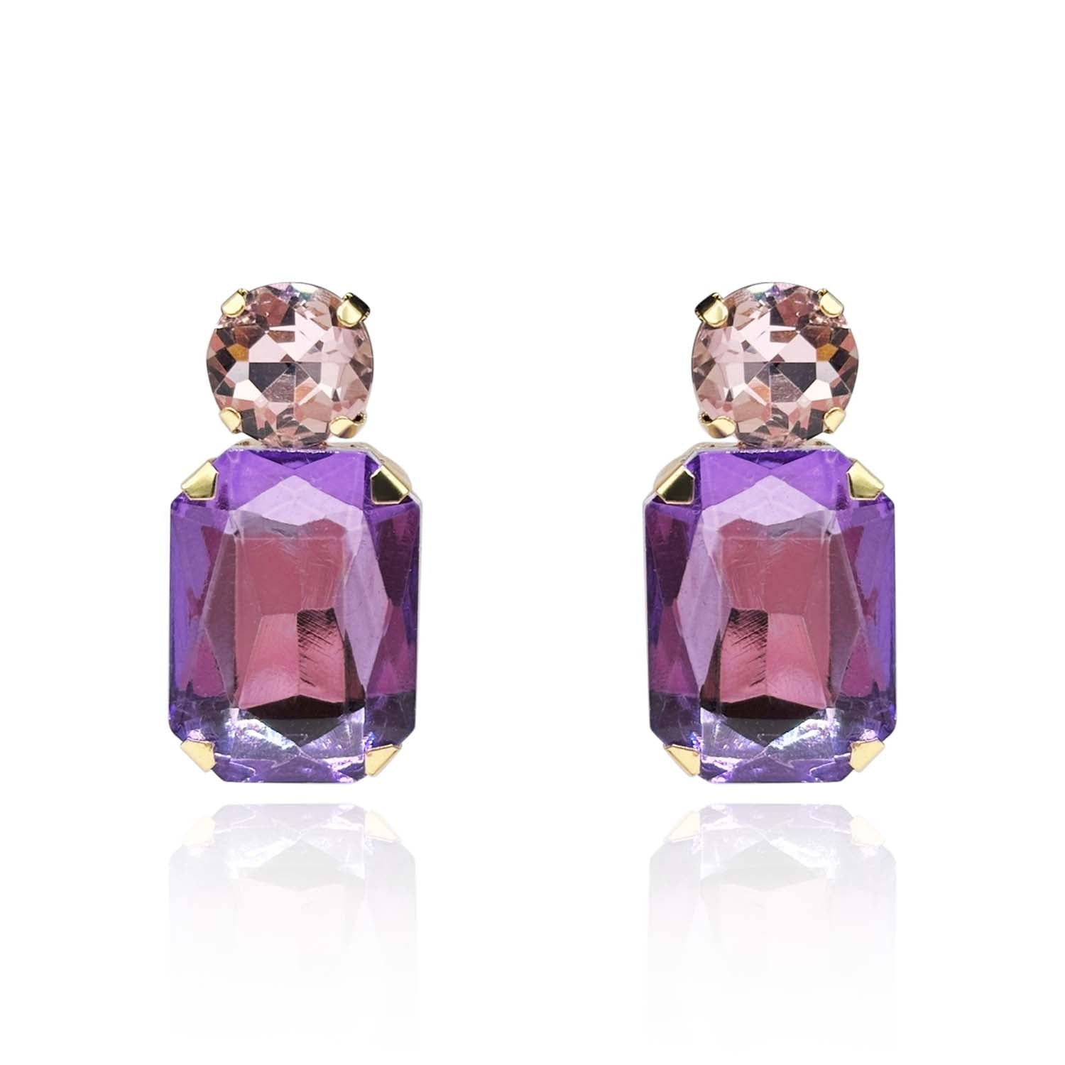 Adelle Light Amethyst Crystal Octagon And Light Rose Round Stone Drop Earrings