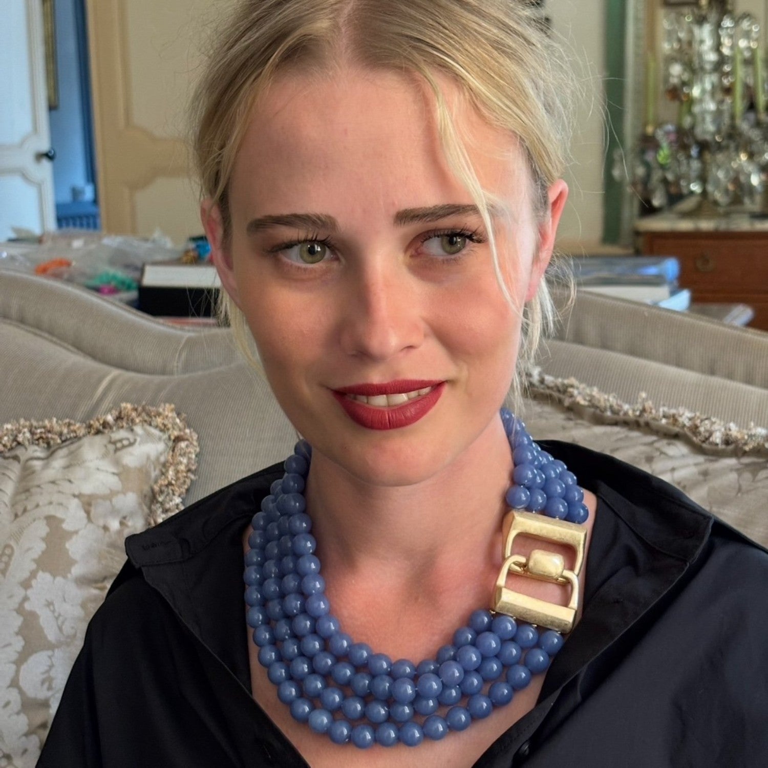 Irena Four Strand Blue Agate Resin Bead Nesting Necklace