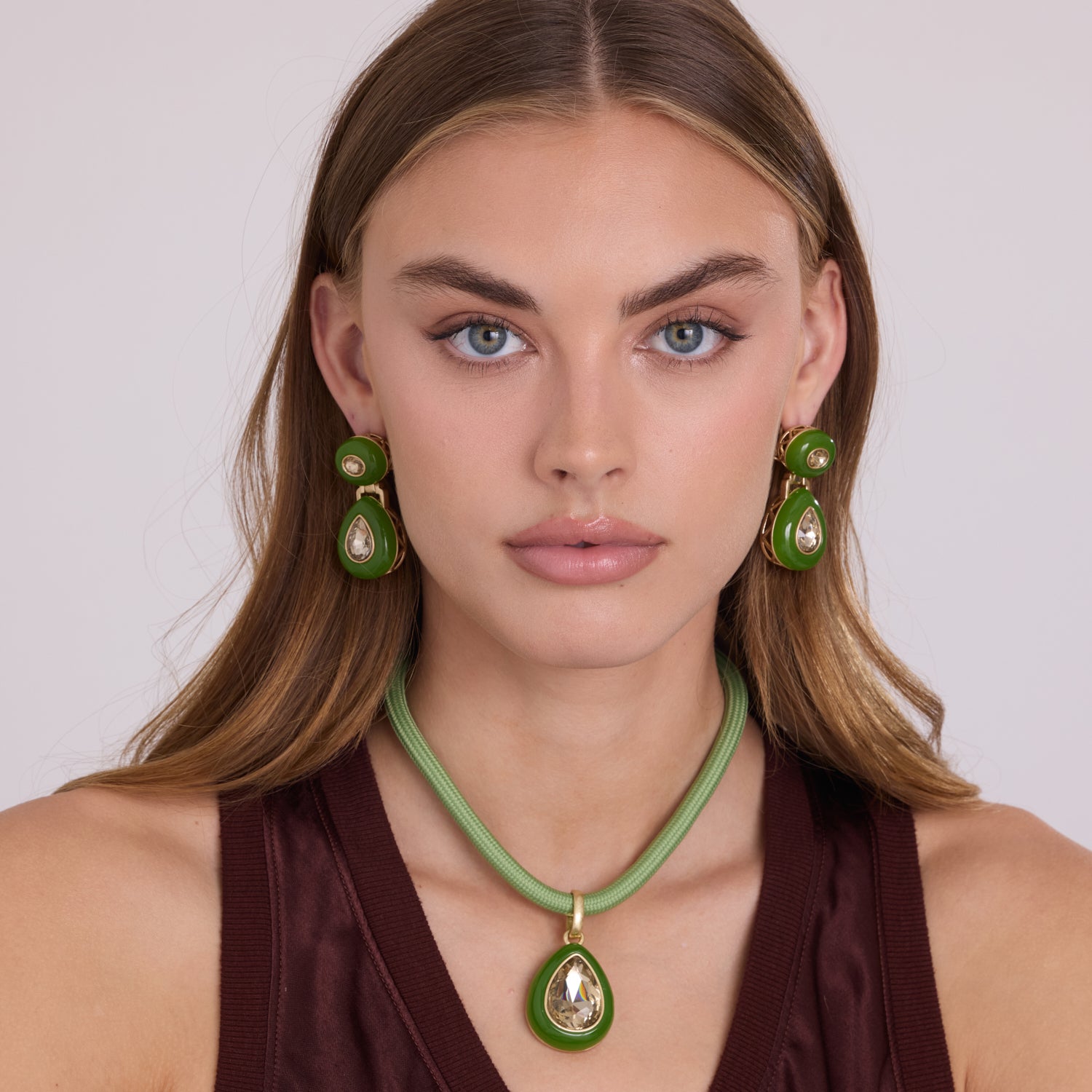 Lena Green Resin And Light Topaz Earrings