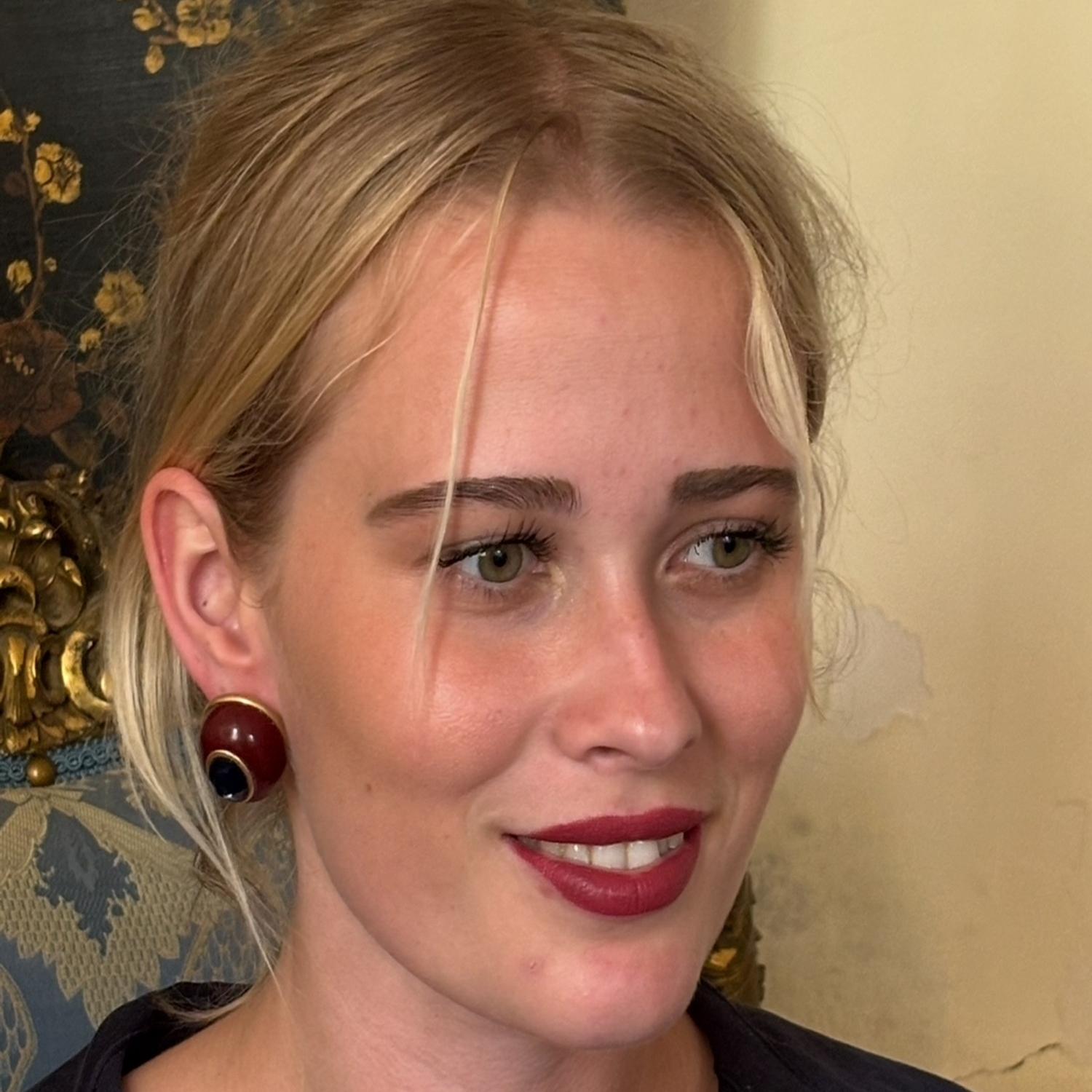 Stephanie Brown Resin Earrings With Sapphire Glass Stone