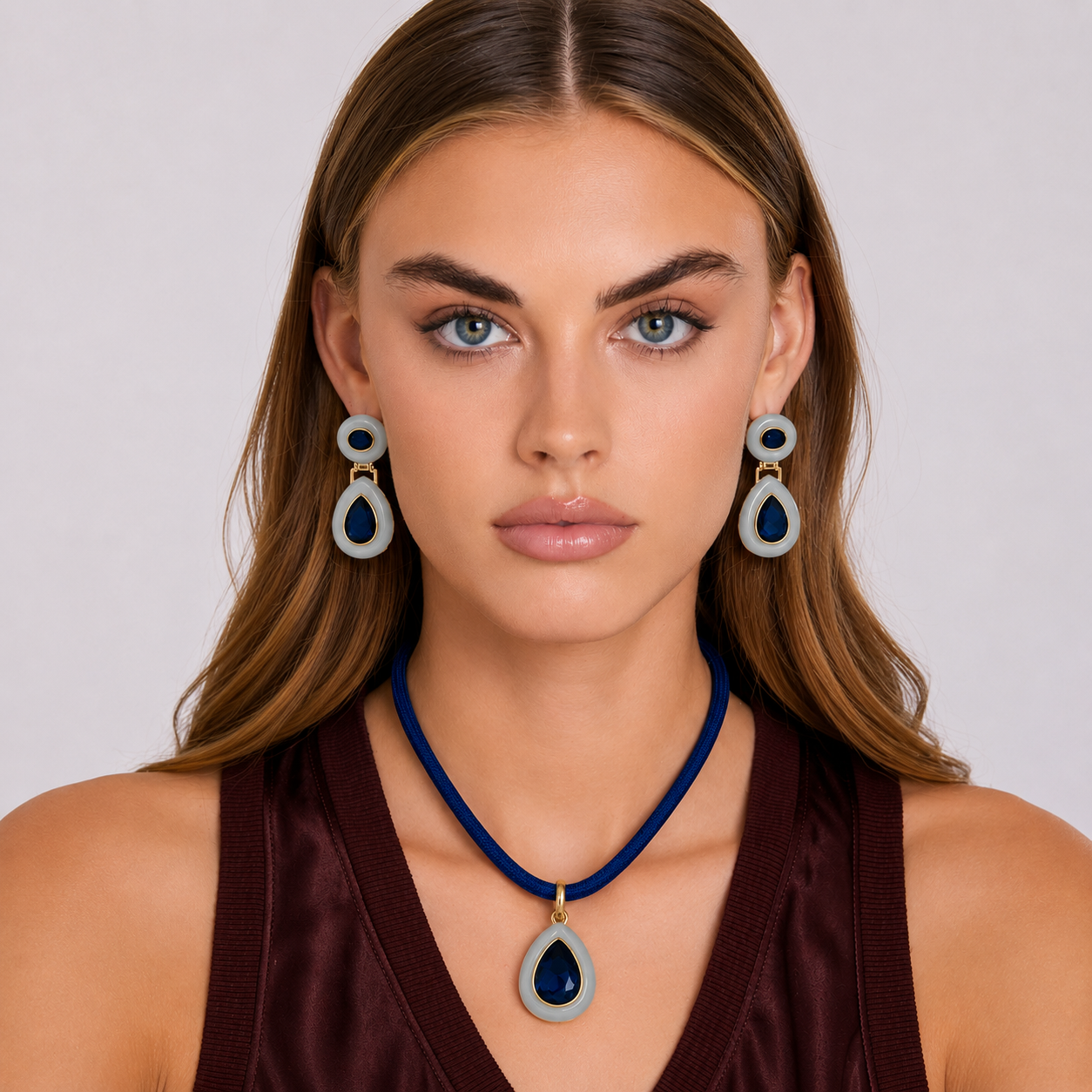Lena Aqua And Sapphire Crystal Drop Necklace