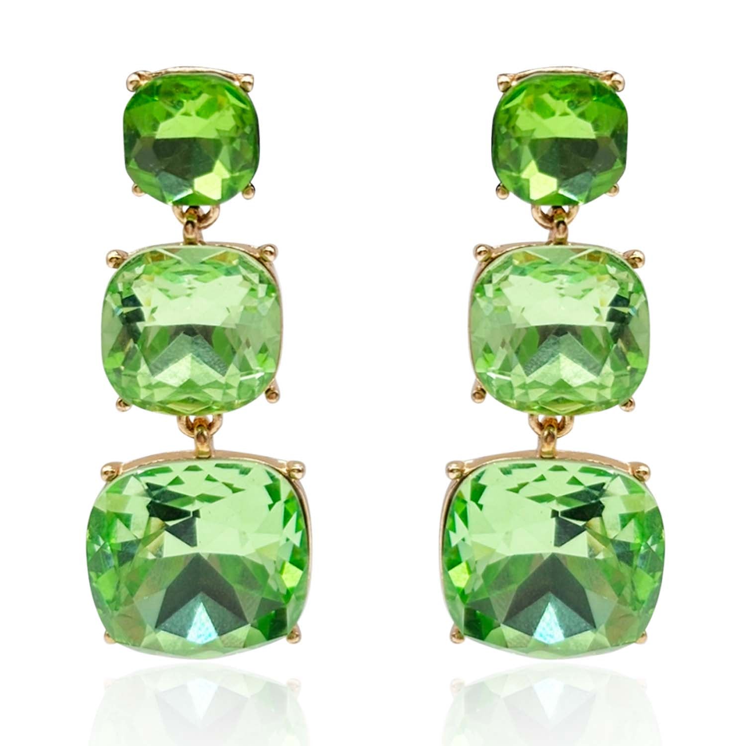 Mackenzie Triple Cushion Shape Peridot Drop Earrings