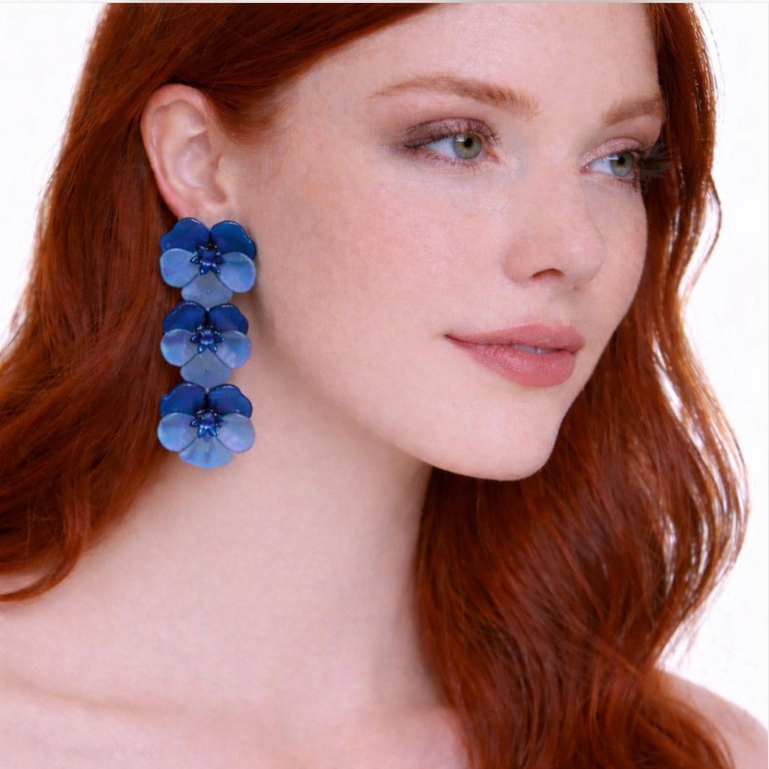 Meadow Cobalt Triple Drop Floral Earrings