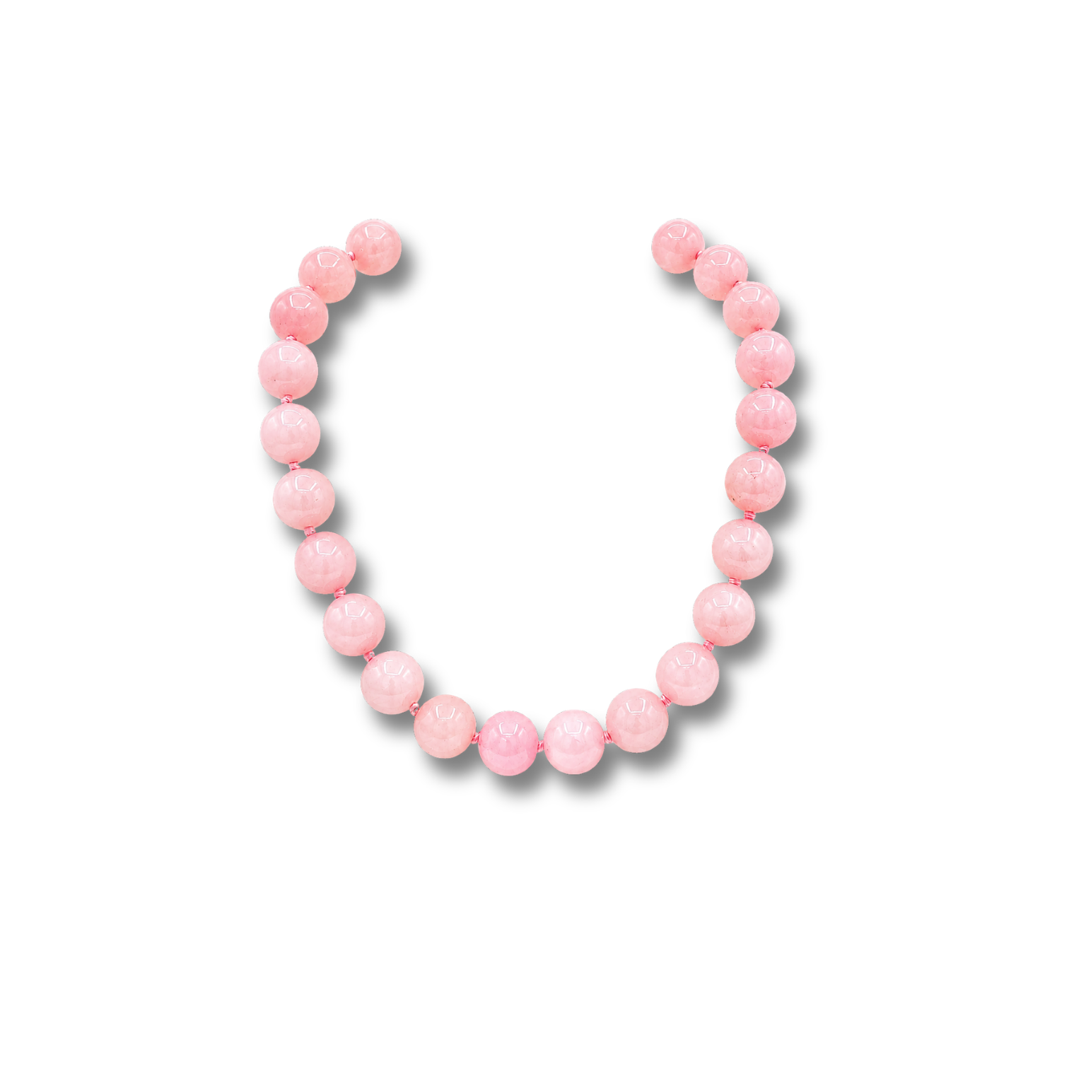 Abigail 14Mm Rose Quartz Knotted Semi Precious Bead Necklace
