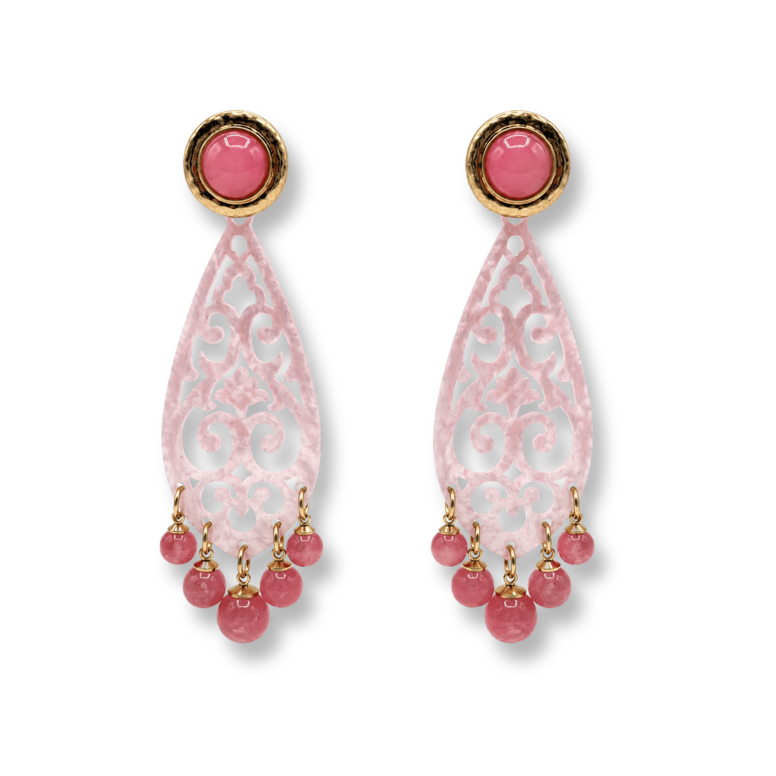 Amelia Rose Earrings With Rose Quartz Drops Earrings