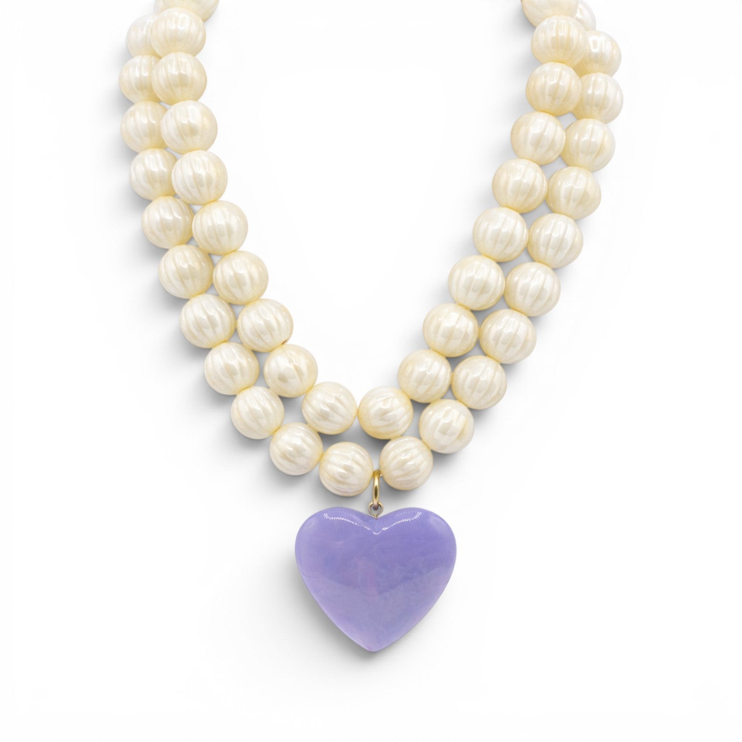 Amour Carved Mother Of Pearl Resin Bead With Lavender Resin Heart Pendant